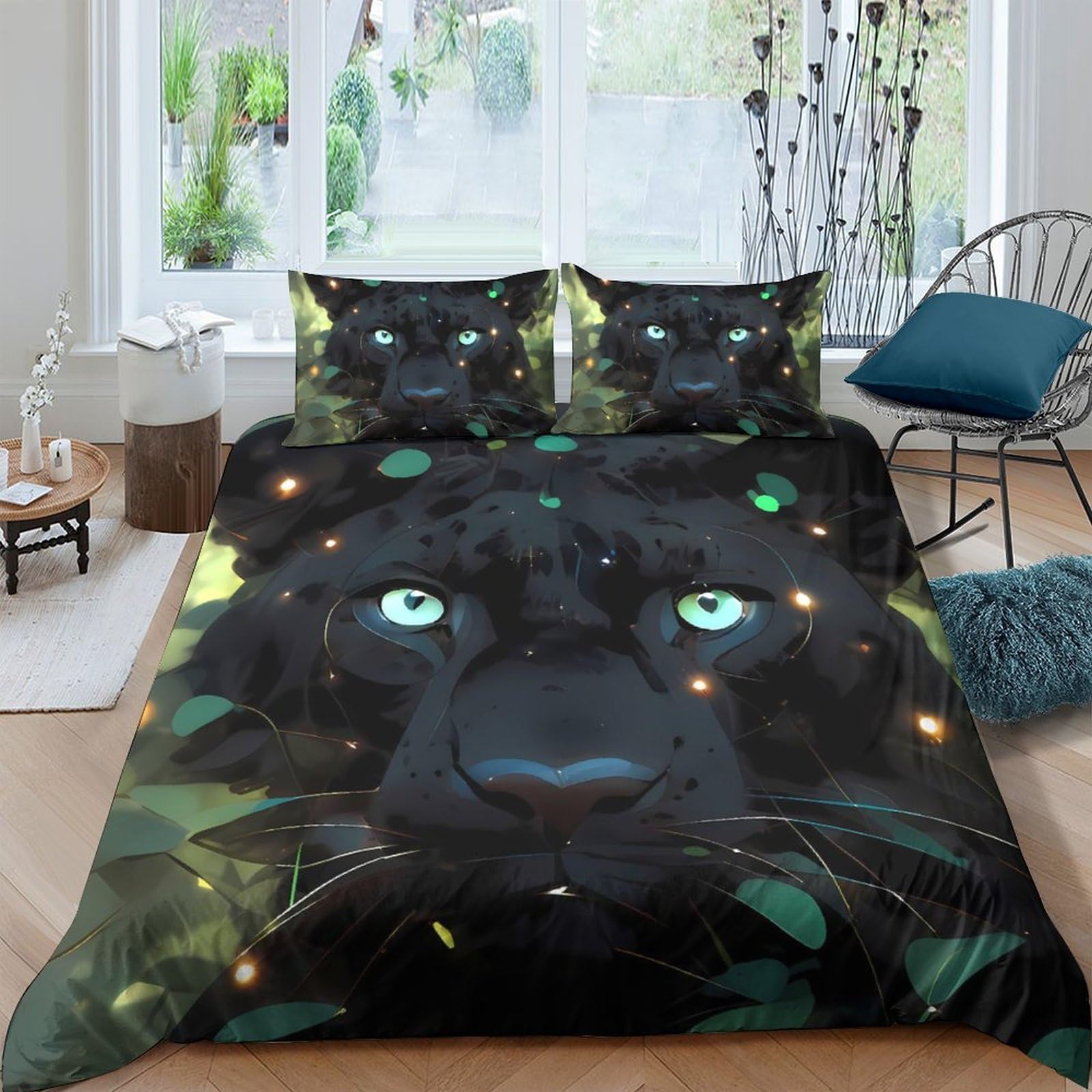 Ctjqhvkz Style-9 3D Printed Black Panther Fitted Sheet Microfiber Soft Breathable Jungle Night Bed Cover For Bedroom Guest Room Decor Single（135X200cm）