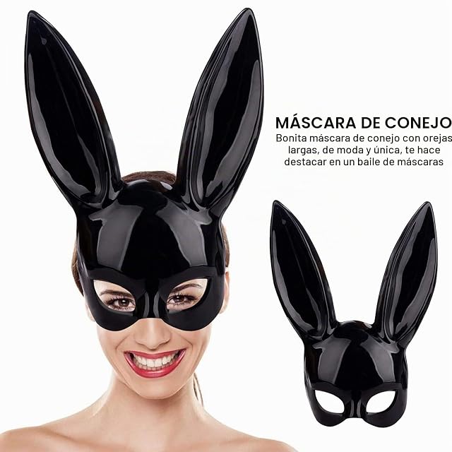 Foto 5 de 8 de Fiorky Máscara de conejo de orejas negras, máscara de conejo para mujer, máscara de anime
