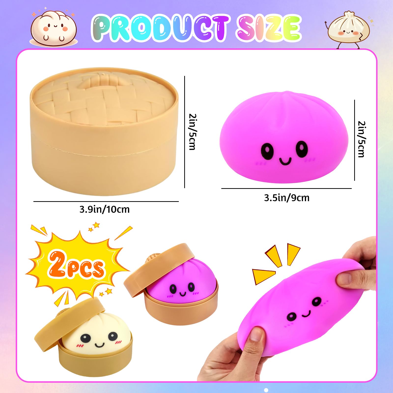 2 Unidades Dumplings Squishy, Juguete para Apretar Sensorial con Bollo Gigante Al Vapor Bola De Masa Extruida Juguete De Mesa EláStico De Pan con Olla De Vapor De Juguete Hecho A Mano - 5