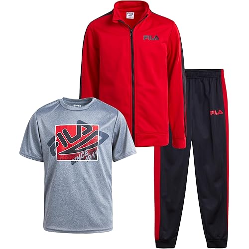 Fila Boys Active Tracksuit Set - 3 Piece Performance Tricot Sweatshirt, Jogger Sweatpants, Shirt - Activewear for Boys (8-12)