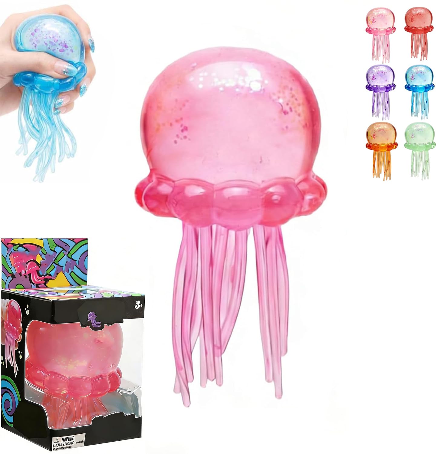 Glitter Jellyfish Squishy Toy, 2026 Stress Relief Fidget Toy for Kids & Adults, Soft TPR Sensory Toy with Wiggly Tentacles, Portable Anxiety Relief Squeeze Ball for Office, School (Blue) — view 11