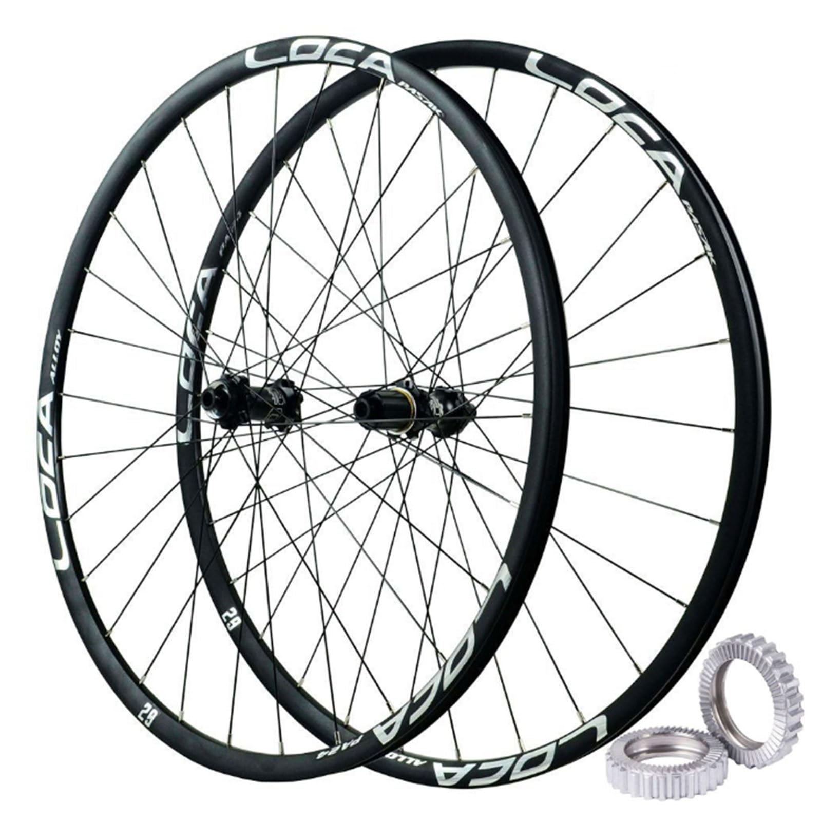 Set di ruote MTB da 26/27,5/29 pollici, in lega di alluminio, con perno passante per freno a disco Mid Lock, anteriore 15 * 100 mm, posteriore 12 * 142 mm, per pneumatici da 1,25 a 2,125 pollici.