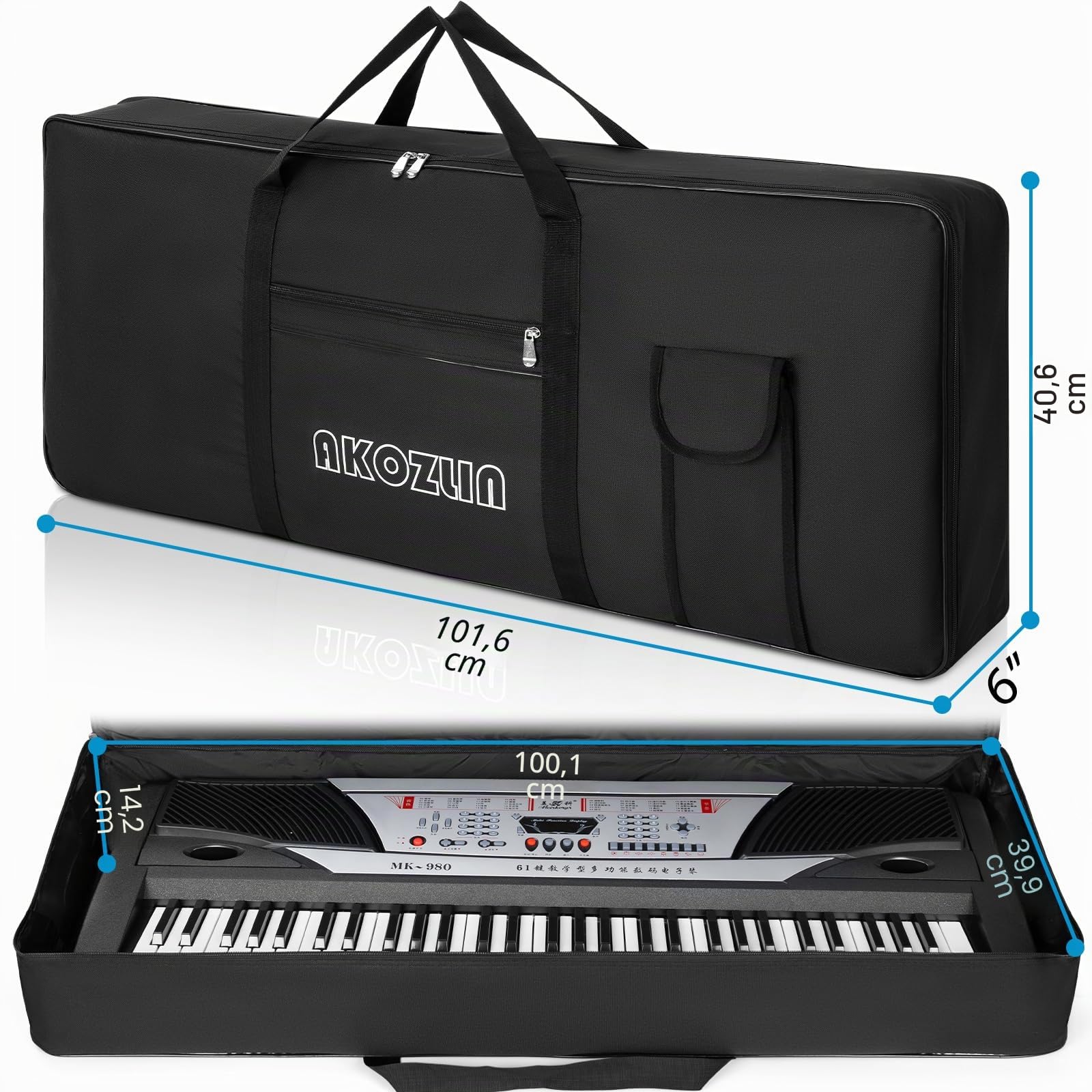 AKOZLIN Funda Acolchada portátil para Teclado de Piano eléctrico, 61-76-88 Teclas, Color Negro
