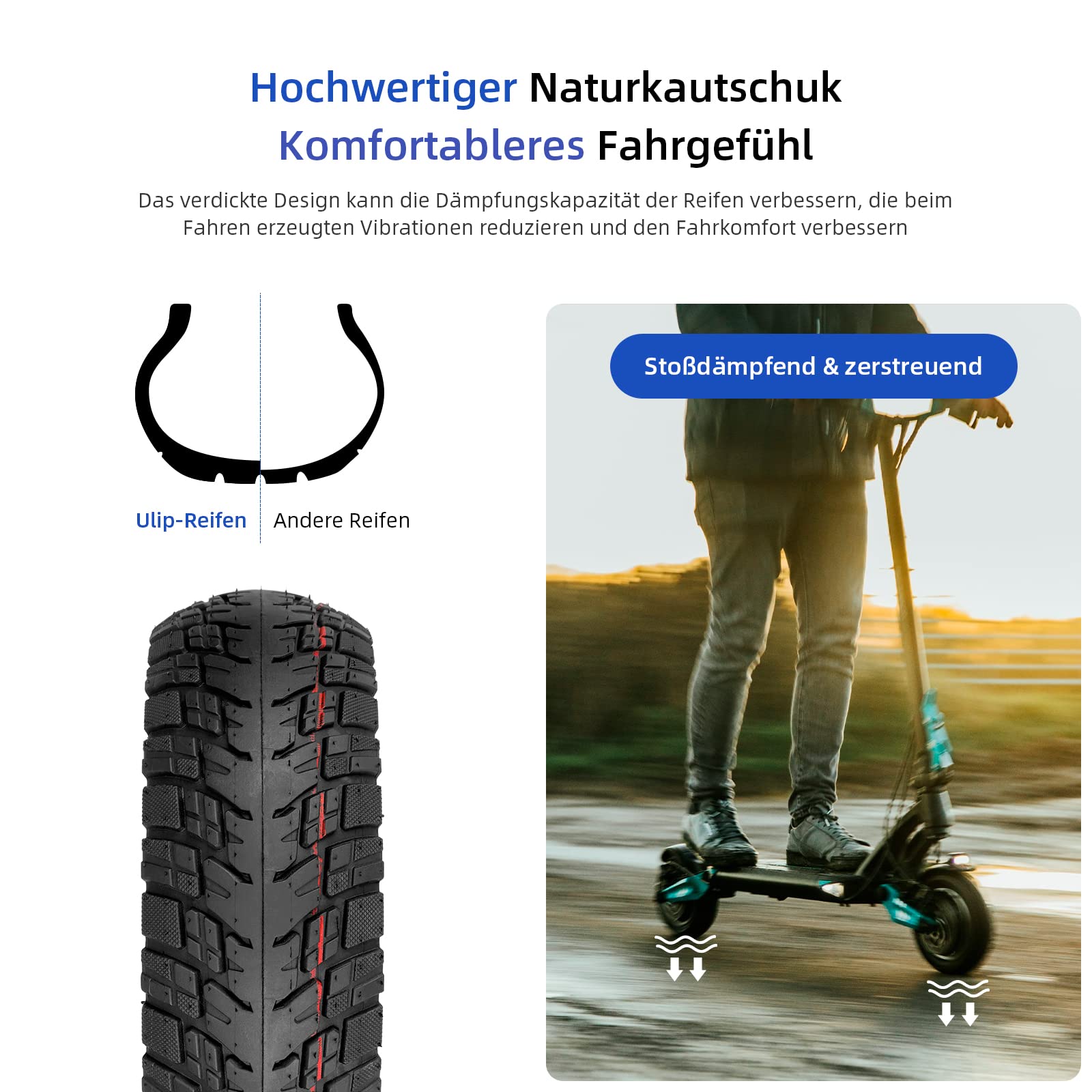 ulip (2er-Set) 8,5x3 (50-134) Offroad-Reifen mit Schlauch 8,5 Zoll Luftreifen für VSETT 8 9 Macury Zero 8 9 Roller