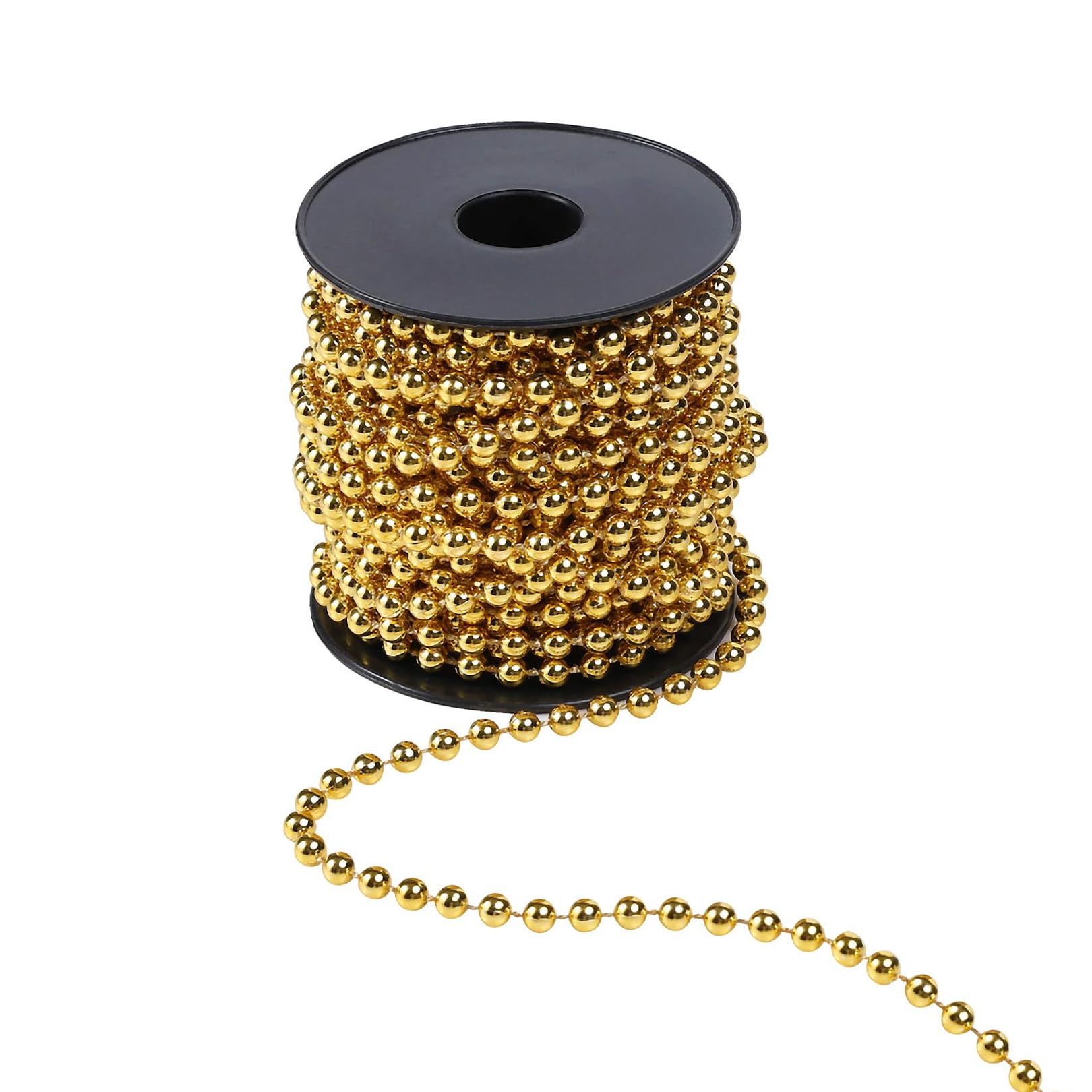Collar de Perlas para Árbol de Navidad, 10 m, Dorado - Guirnalda y Cadena para Decoración Navideña, Manualidades y Bodas