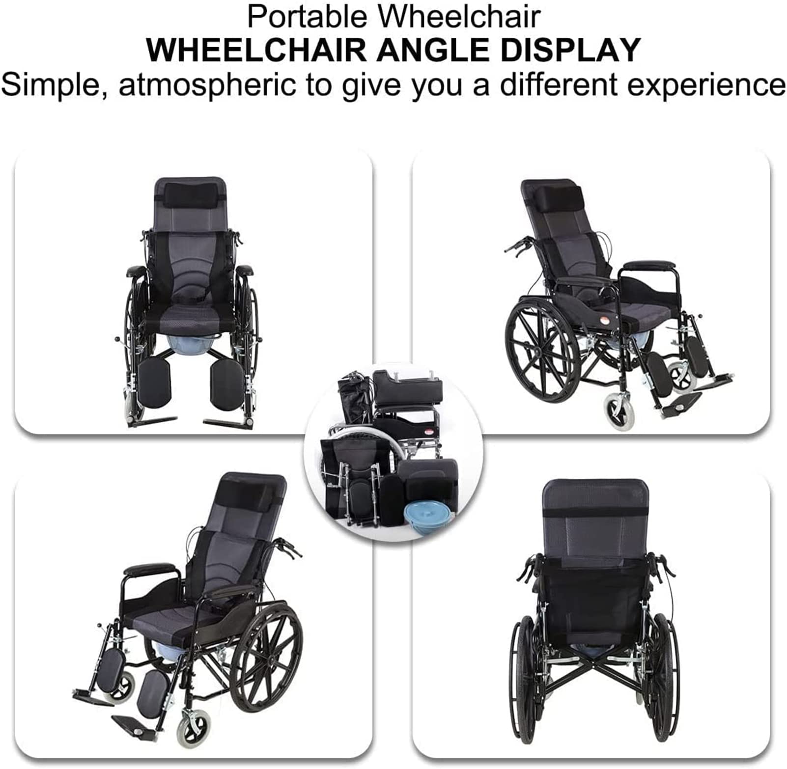 Silla De Ruedas Reclinada Estándar, Silla De Ruedas De Transporte Plegable Portátil Reclinable Ligero con Reposabrazos Desmontable Y Reposapiernas Abatibles, para Discapacitados