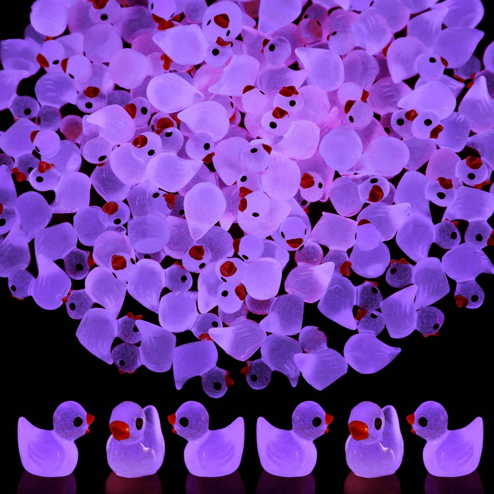 Tarpop 150 Pcs Luminous Tiny Ducks Miniature Duck Figures Micro Dollhouse Accessories Landscape Gardening Decoration Ornaments(Pink)