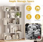 5-Tier Geometric Bookcase, S-Shaped Bookshelf with 10 Open Storage Cubes, Modern Room Divider Shelves, 62” Tall Decorative Display Shelf for Living Room Home Office (1, White)