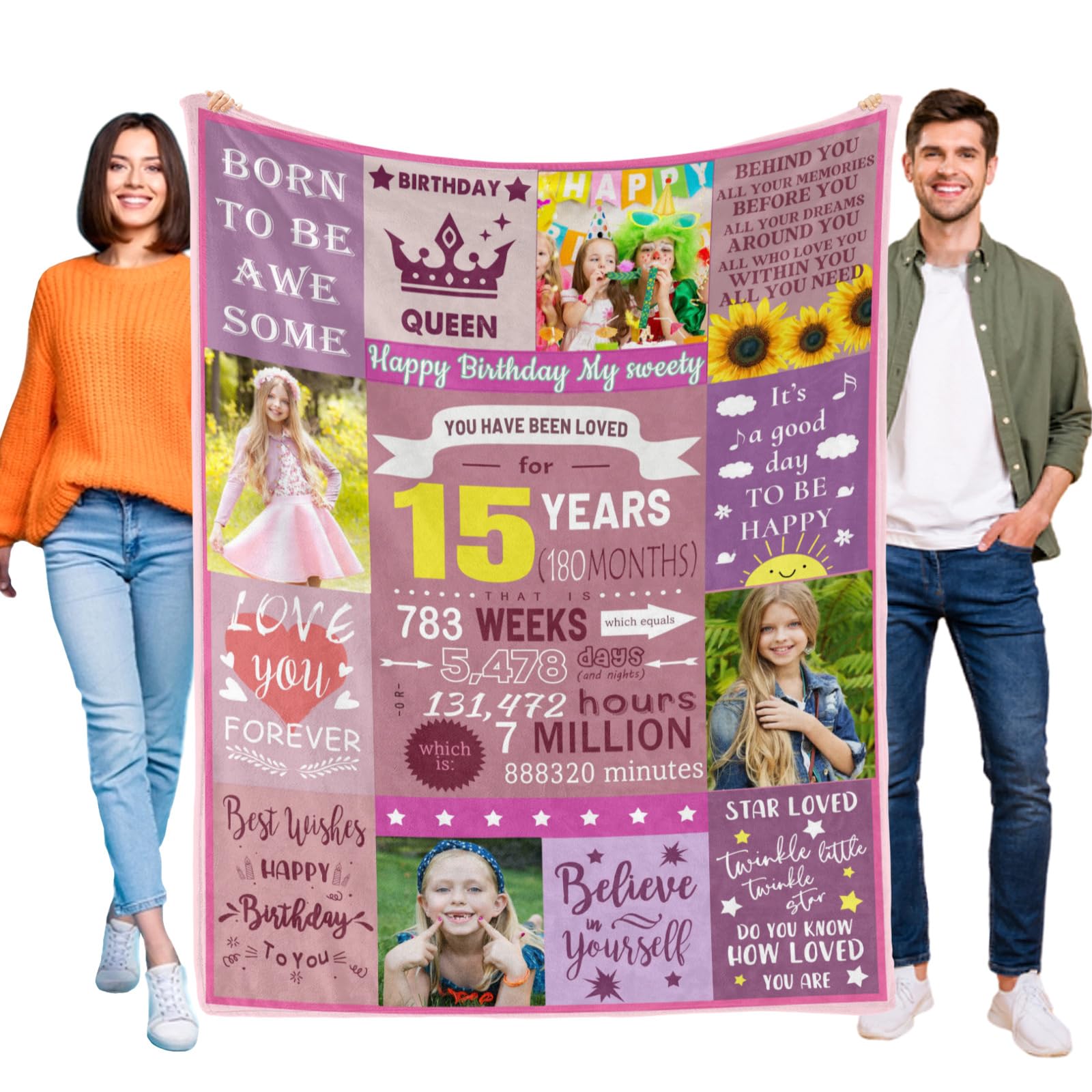 Kendt Personalised 15th Birthday Gift for Girls - Custom Blanket with Photo for Granddaughter, Daughter, Sister - 15 Year Old Girls Presents