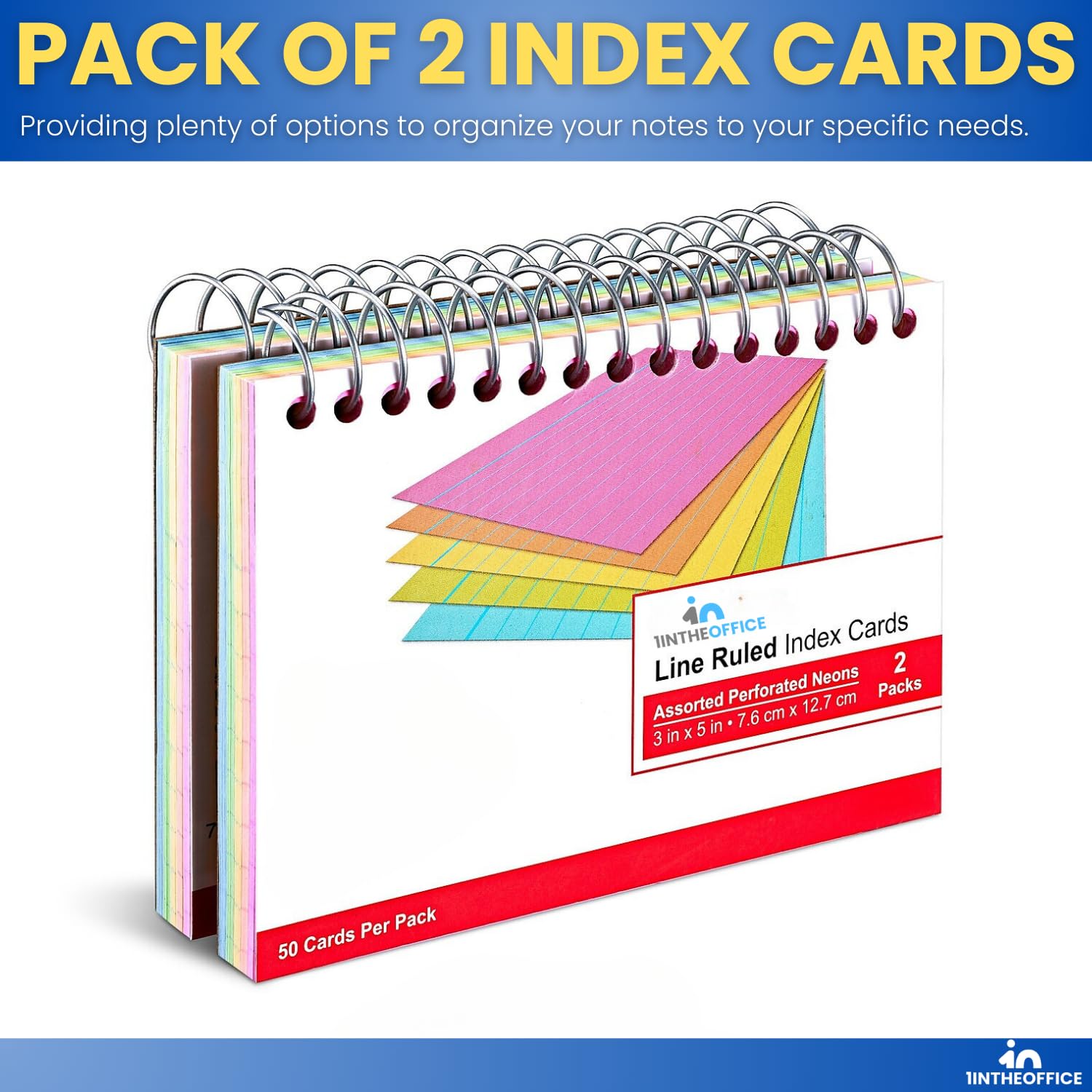 1InTheOffice Spiral Index Cards 3x5 Ruled, Neon Note Cards Spiral Bound, Spiral Bound Index Cards, 50 Cards/Pack, 2 Pack - Image 6