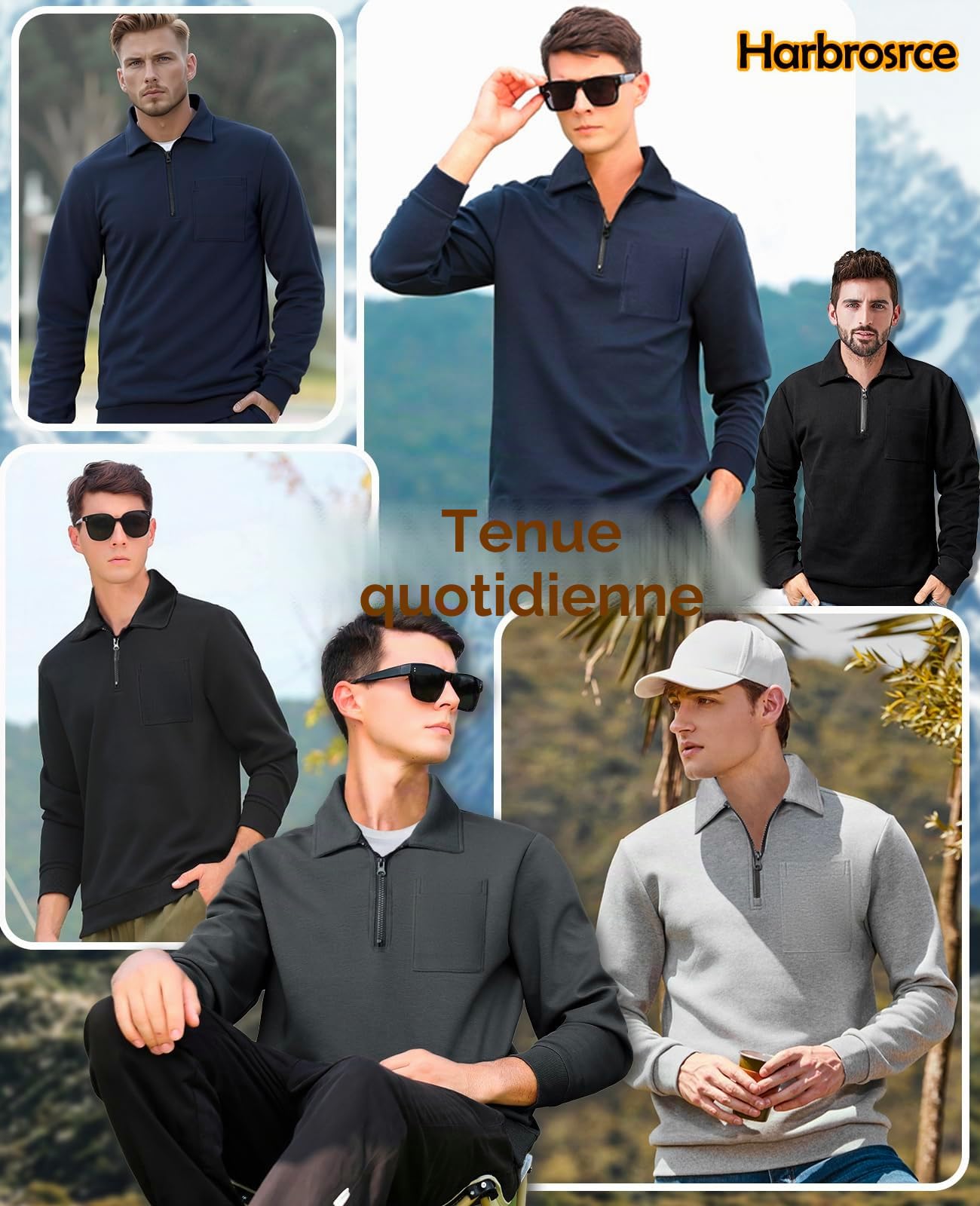 Homme Sweatshirt en Micro Fleece Polaire à Manches Longues Chaud Maillot de survêtement et Fermeture éclair French Terry Sweat Coton Pull-Over Automne Hiver