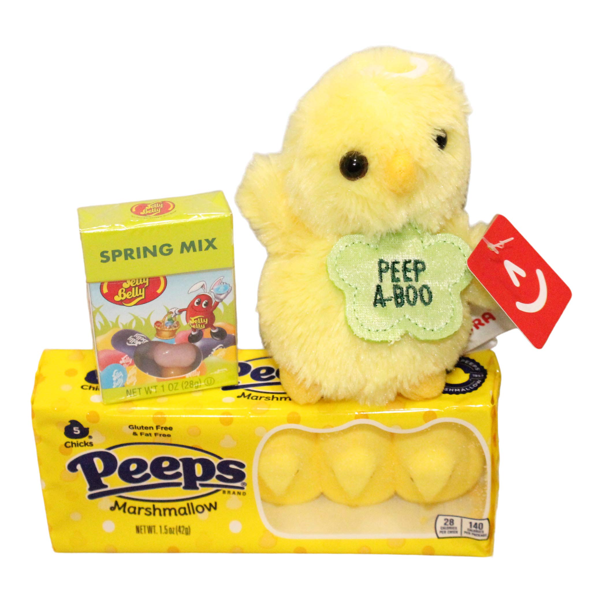 3 pc Easter Basket Stuffers - Plush Chick Easter Gift Set 3 Pc Gift Bag For Kids With Jelly Belly Jelly Beans and Marshmallow Peeps