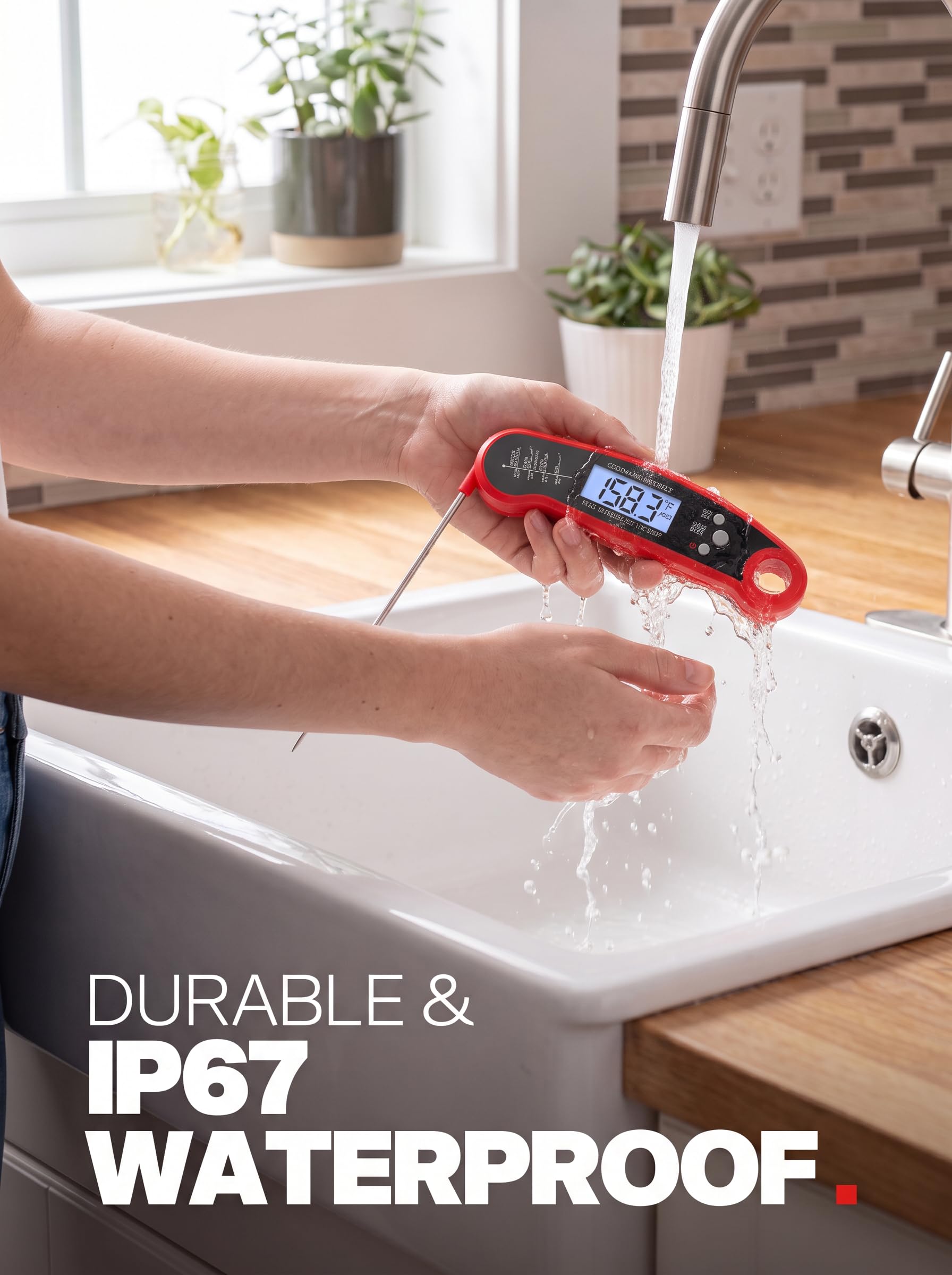Meat Thermometer, Digital Food Thermometer for Cooking, Red