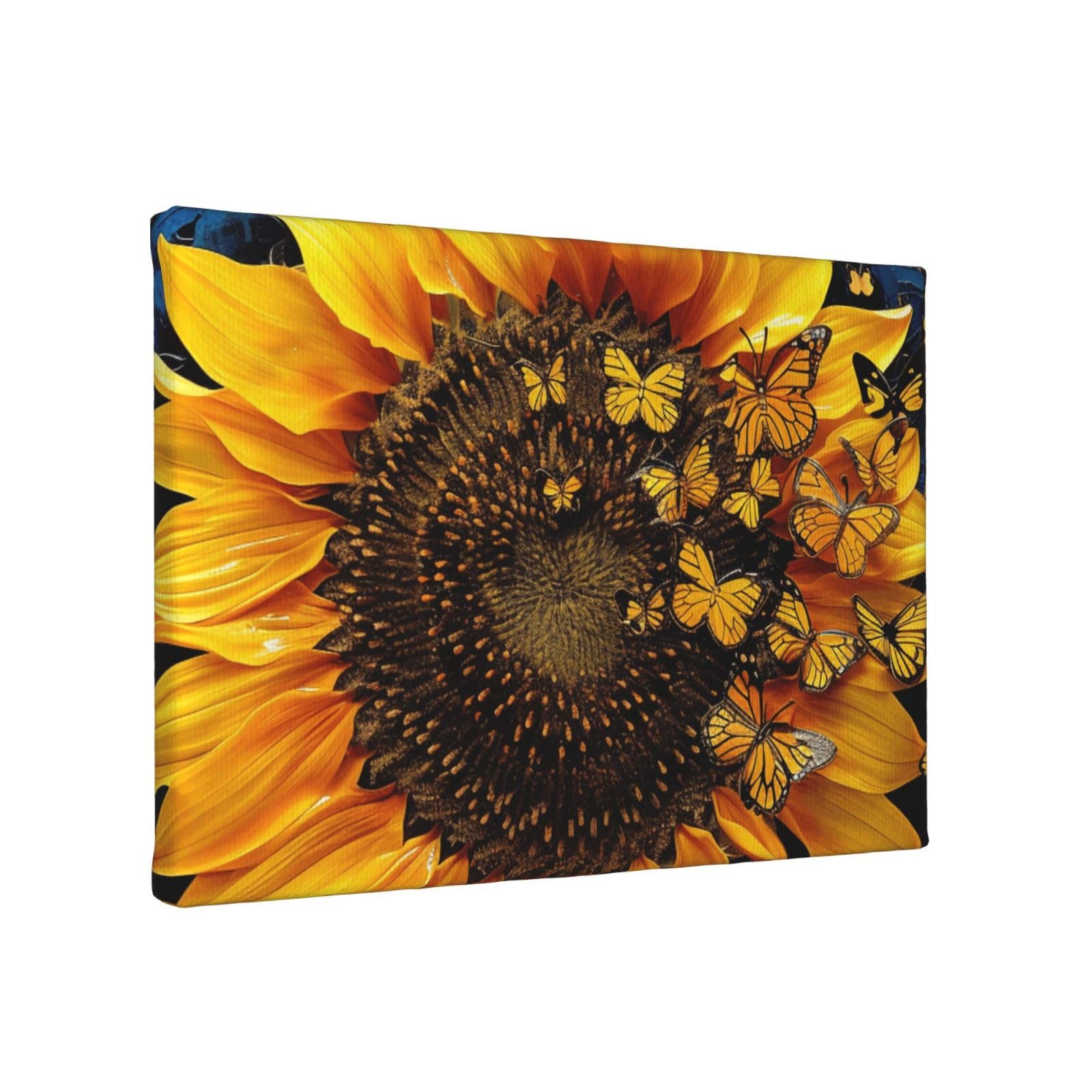 YKLJG Sunflower Floral Butterflies Art Printed Wall Art Canvas Painting 30x20 CM Wooden Framed Picture Painting Artwork Prints for Bedroom Kitchen Home Office Decor