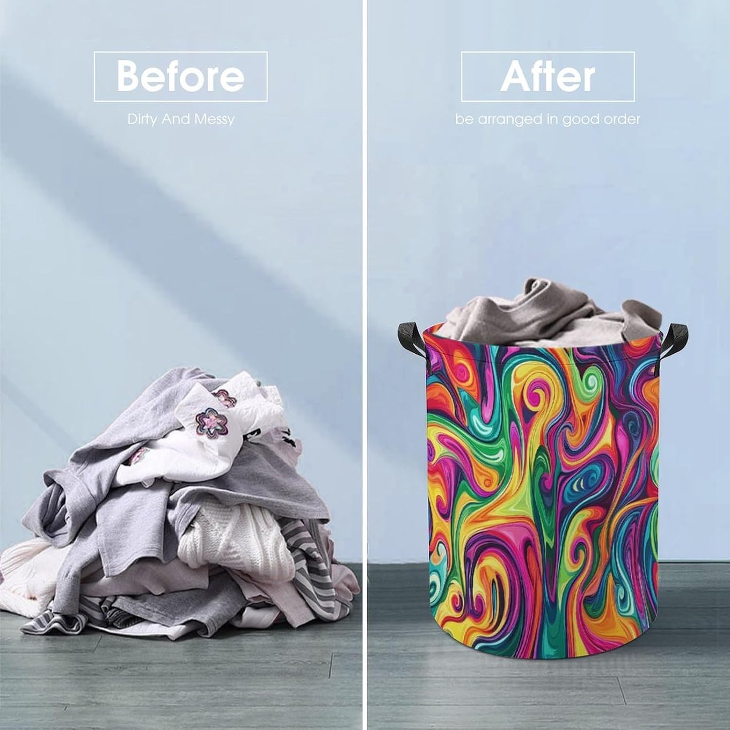 Crazy Psychedelic Colorful Tie-Dye Laundry Hamper Basket for Home Bathroom | clothes storage,handle,large capacity,oxford