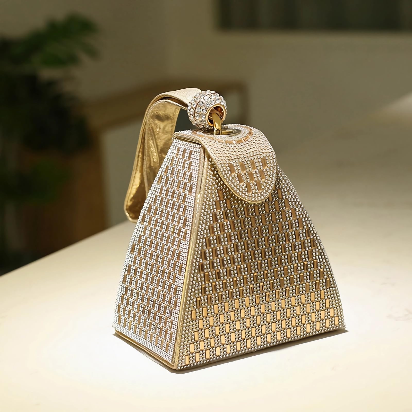Piccola Clutch a Triangolo con Strass per Donna Borsa da Sera Glitter Borsetta da Polso