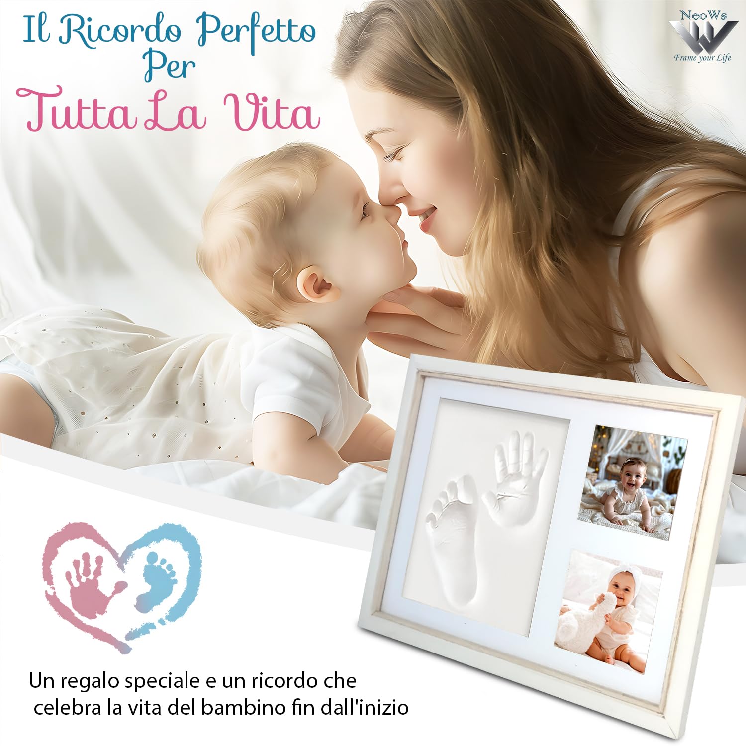 Kit Impronte Mani E Piedi Neonato - Cornice In Legno Con Argilla Per Ricordi - Regalo Baby Shower Unisex - Foto 7