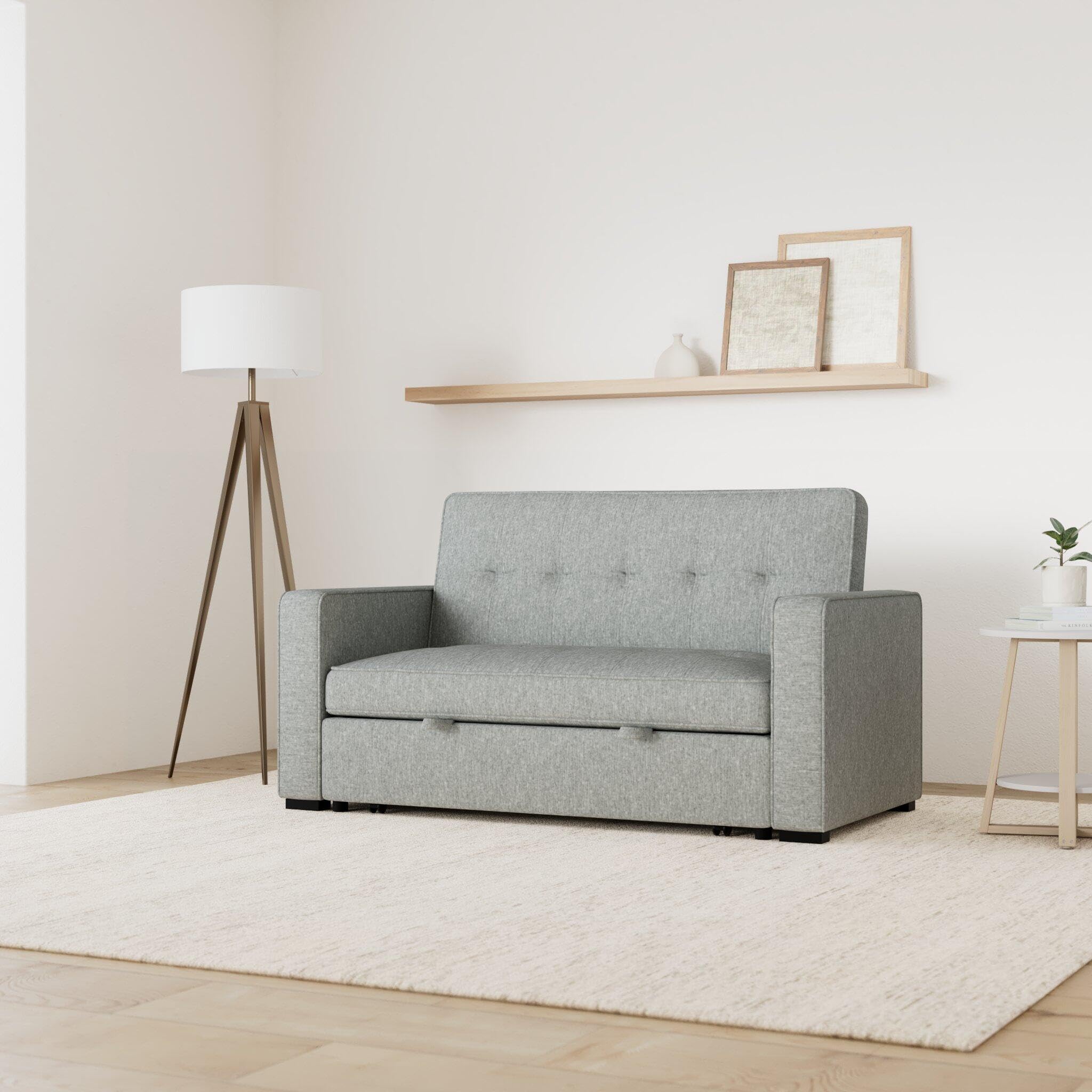 amuéblate Online - Sofá Cama de 2 Plazas Modelo Lite, Diseño Moderno, Práctico, Cómodo y Funcional, con Reposabrazos, Acabado en Gris