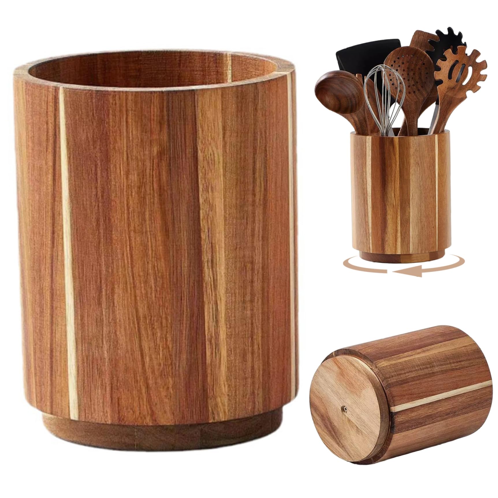 AwnsIMfreien Spoon Holder, Wooden Utensil Holder, 4.3x5.7 Inch 360° Rotating Utensil for Kitchen Counter Spoon Fork Cooking Tools, Rotating