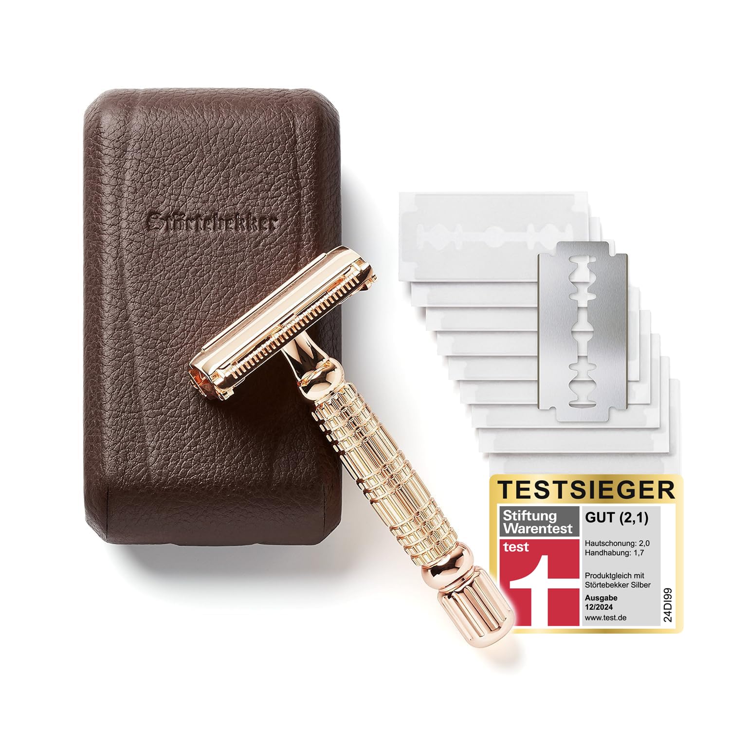 Störtebekker® zestaw maszynki do golenia premium dla mężczyzn w ręcznie wykonanym skórzanym etui – z pędzlem do golenia, miską do golenia ze stali nierdzewnej, mydłem do golenia, kamieniem ałunowym i