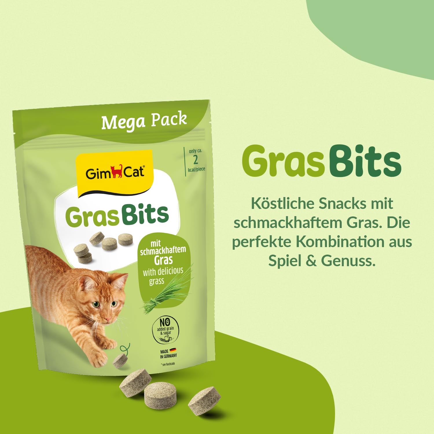 GimCat Bity do trawy – bezzbożowa i bogata w witaminy przekąska dla kota z prawdziwą trawą – 1 worek (1 x 425 g)