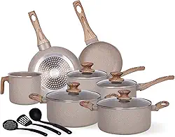 Jogo de Panelas Indução Cerâmica Antiaderente 10 Peças, Adequado para Fogão a Indução, Gás, Elétrico e Vitrocerâmico, Durável Lindas e Qualidade, Areia