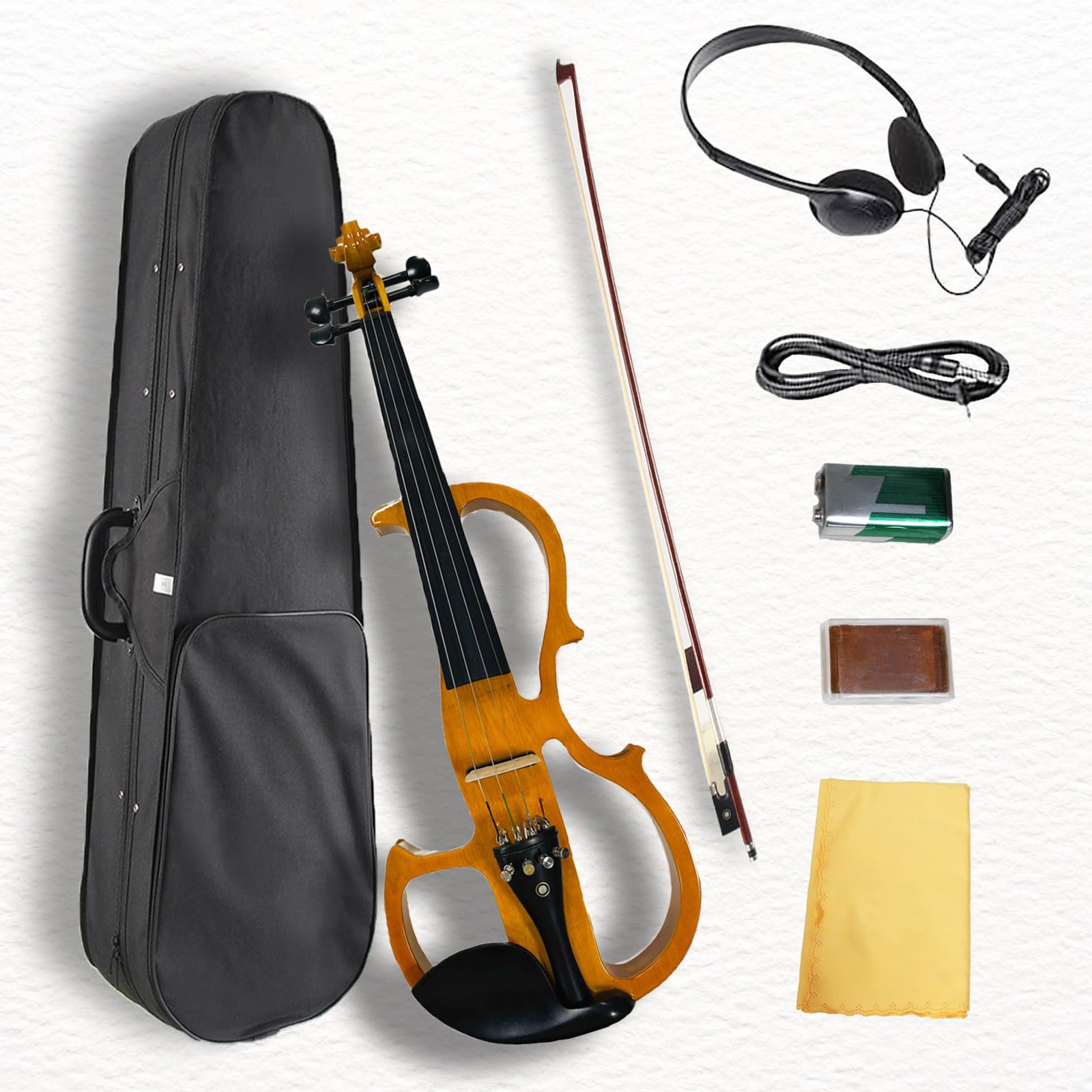 electric violin, 4/4 full size silent violin varnish solid wood quite violin fiddle with ebony fittings, beginner violin for adults students(maple)
