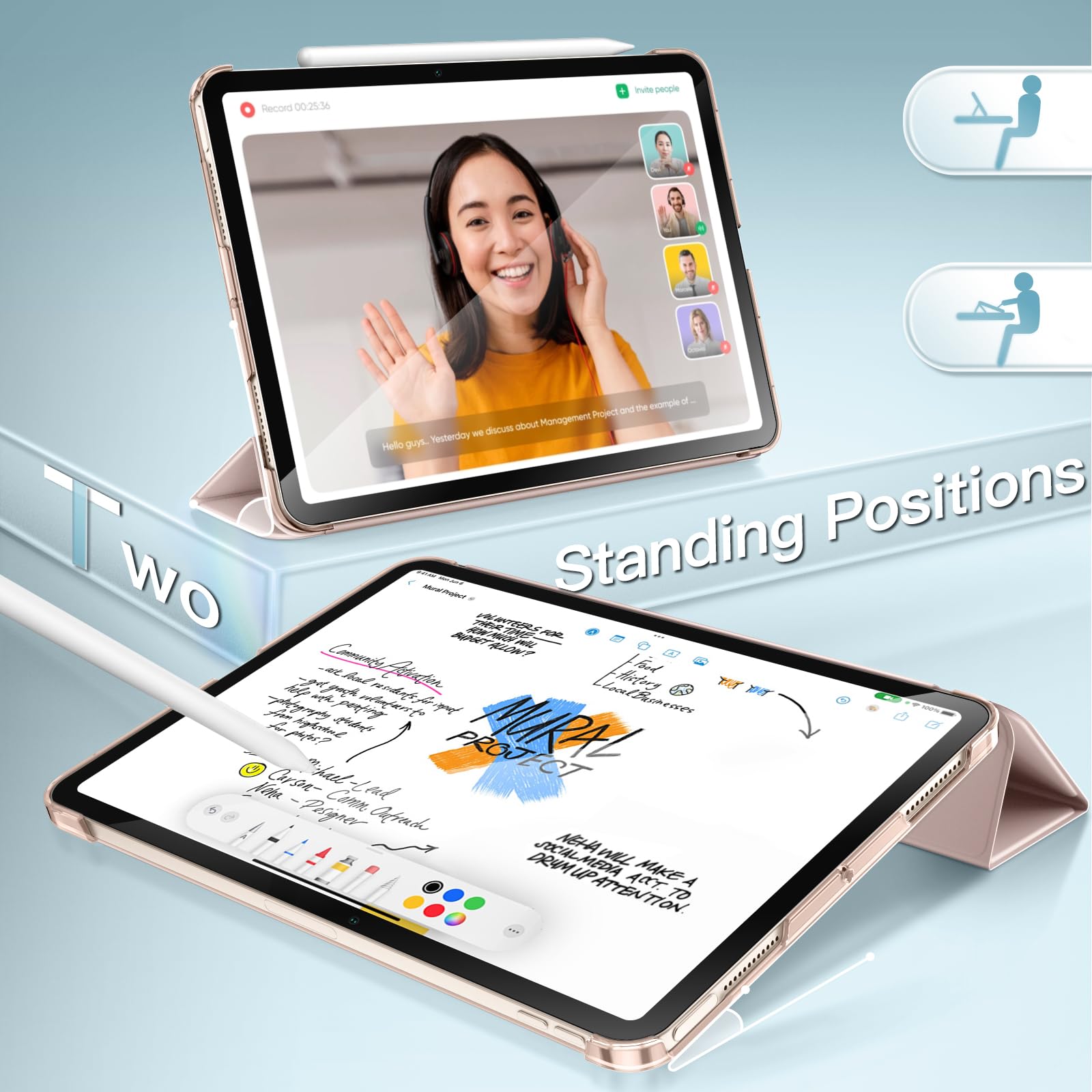 DTTO IPad Air 11 Case For M3/M2 (2025/2024) & IPad Air 5th/4th Gen - Translucent Trifold Cover With Pencil Holder