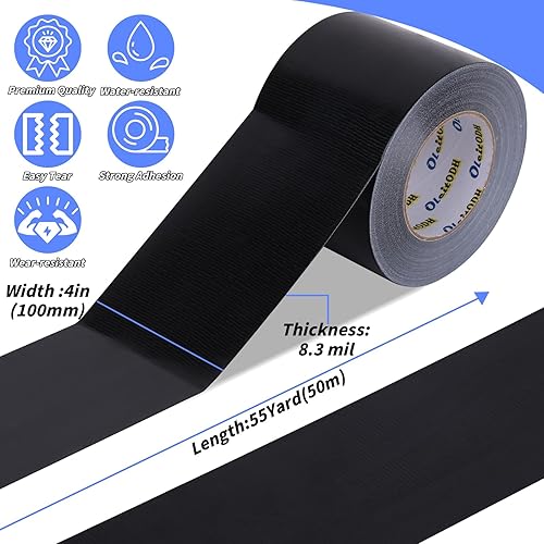 Miniatura 2 de Paquete de 4 cintas adhesivas negras de 4 pulgadas de alta resistencia, 4 pulgadas x 55 yardas, 8.3 mil de grosor, fuerte, flexible, sin residuos,