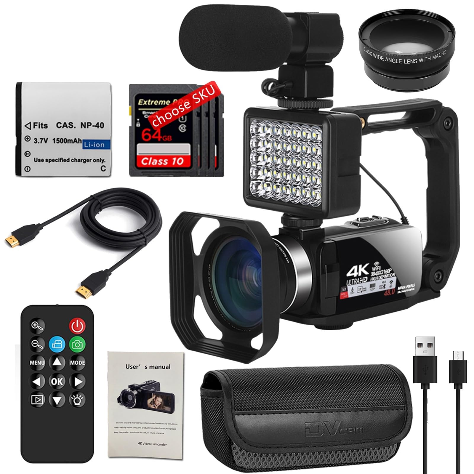 Fotocamere digitali 4K, videocamera professionale for Vlog WiFi Fotocamera 48MP con zoom digitale 18X Webcam Leggero(No TF Card,B)