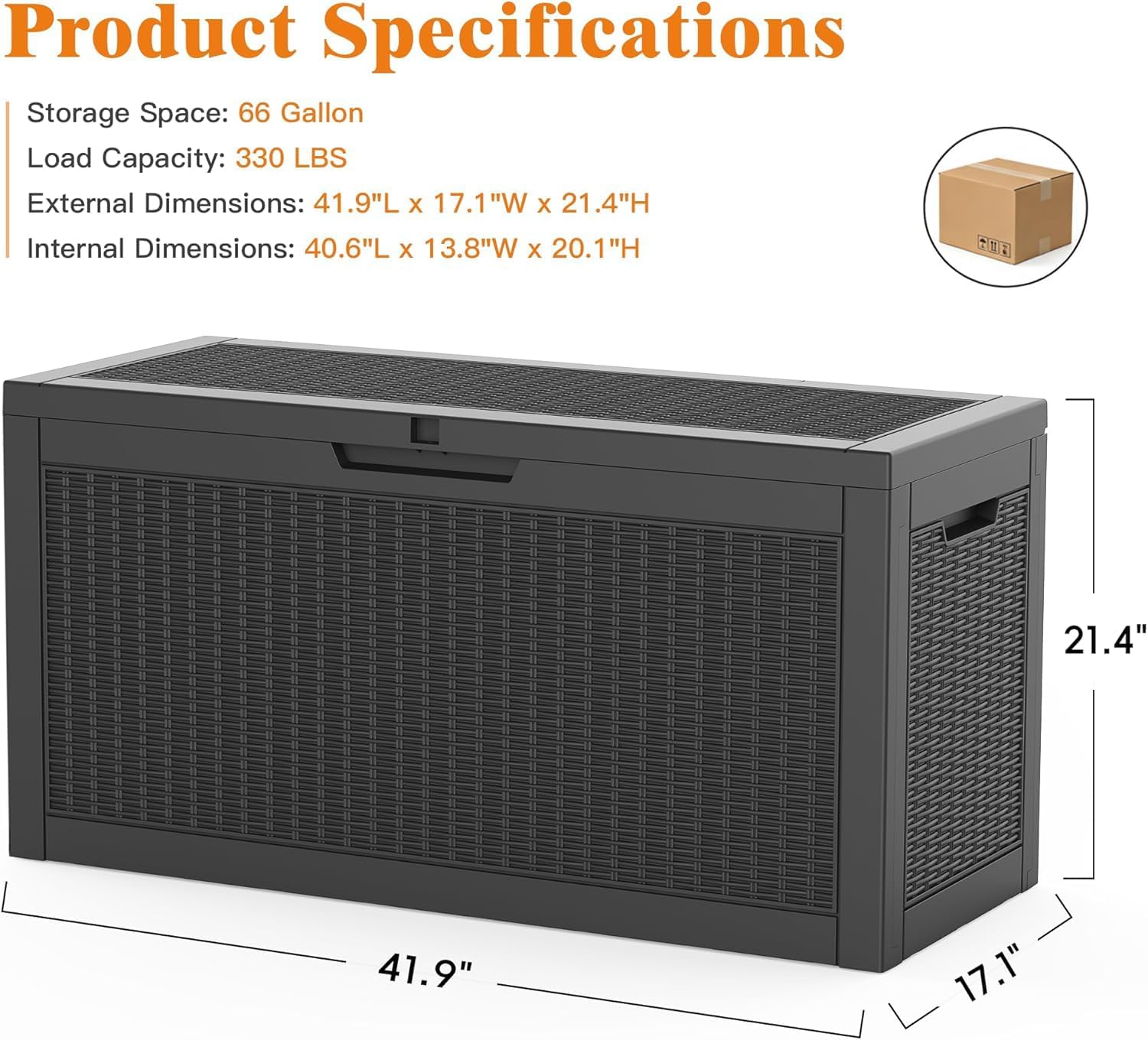 Outdoor Storage Box, 66 Gallon Waterproof Deck Boxes, Large Lockable Pool Storage Bins for Package Delivery, Porch, Garden Tool, Cushion, Patio, Anti-Theft Weatherproof & UV-Resistant Parcel Drop Box