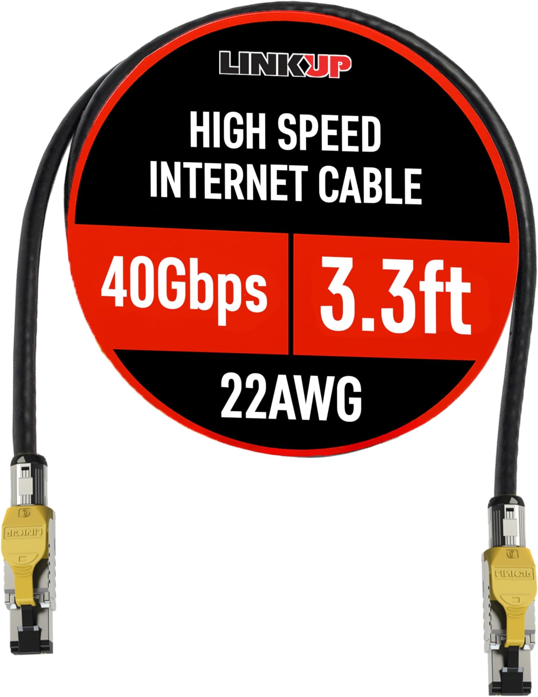 LINKUP - [GHMT & DSX8000 Certified] Cat8 Ethernet Patch Cable S/FTP 22AWG Double Shielded Solid Cable | 2000MHz 2GHz 40Gbps | 5th-Gen Ethernet LAN Network 40G Structure Wires |Black| 1 M (3.3ft)