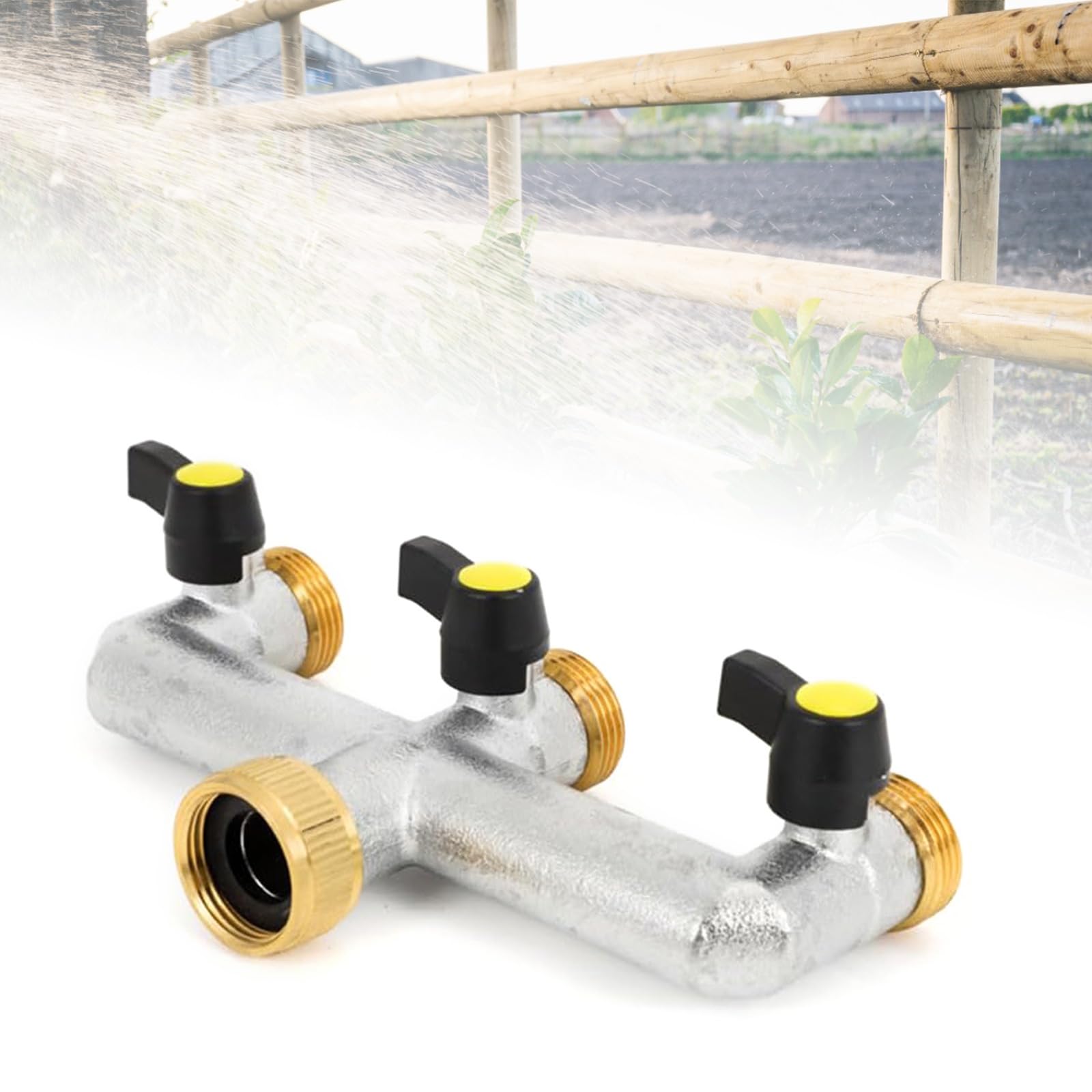 3 Wege Messing Garten Wasserhahn Splitter 3/4 Zoll Schlauchverbinder mit Einzelventilen für Haus und Küche Langlebiges Messingdesign für effiziente Wasserverteilung