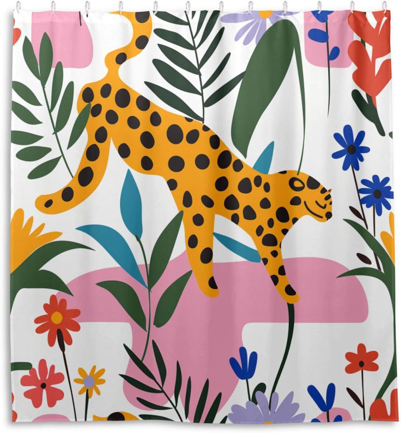 66x72 Inch Fabric Waterproof Shower Curtain Long with Hook White Jungle Leopard Polyester Cloth Washable Shower Curtain Liners for Print Shower