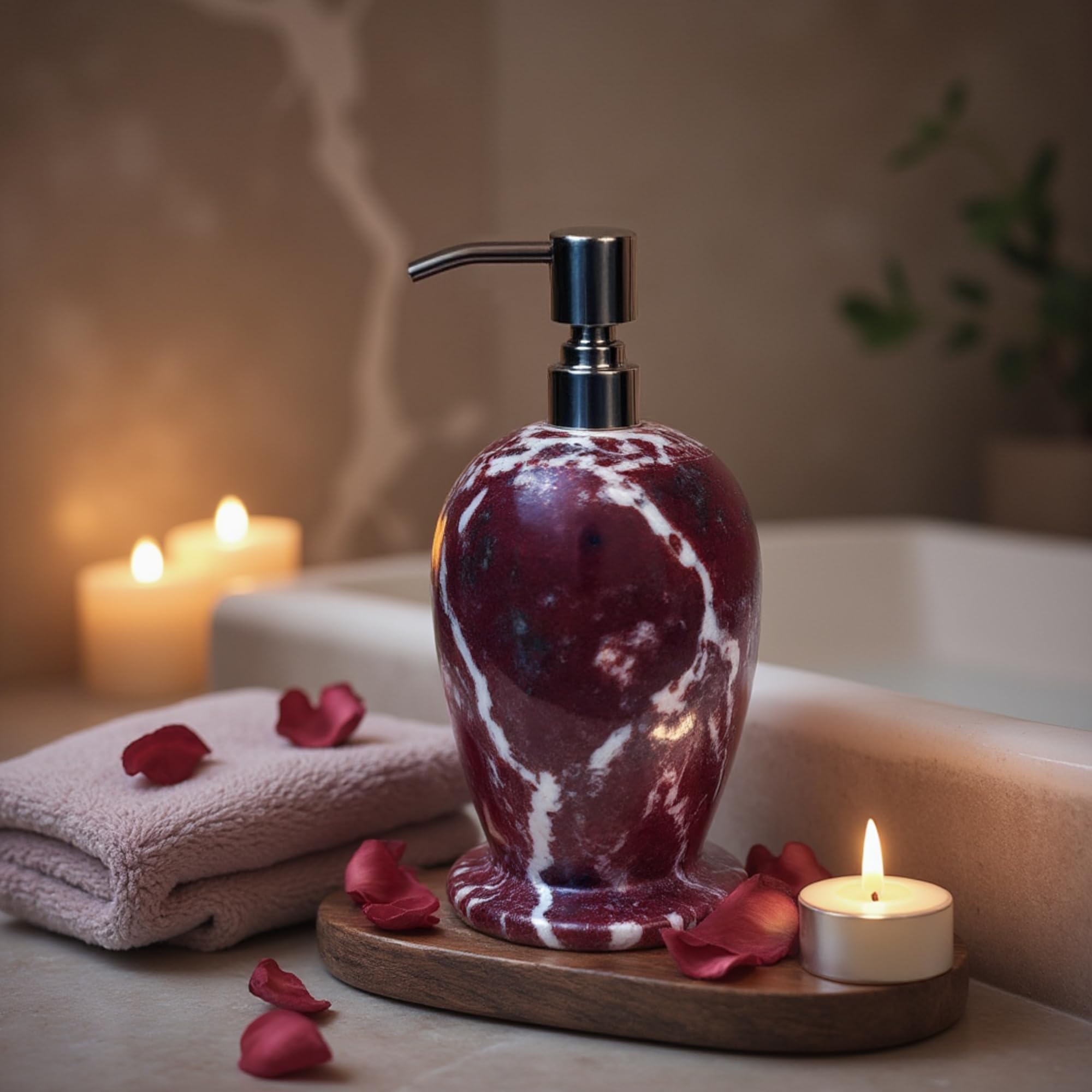 Marmor Krafts Natural Marble Hand wash Liquid Dispenser - Handmade 8” inches Refillable Bottle. Perfect for Soap, Lotion, or Sanitizer. Bringing a Touch of Luxury to Your Daily Routine (Red Zebra)