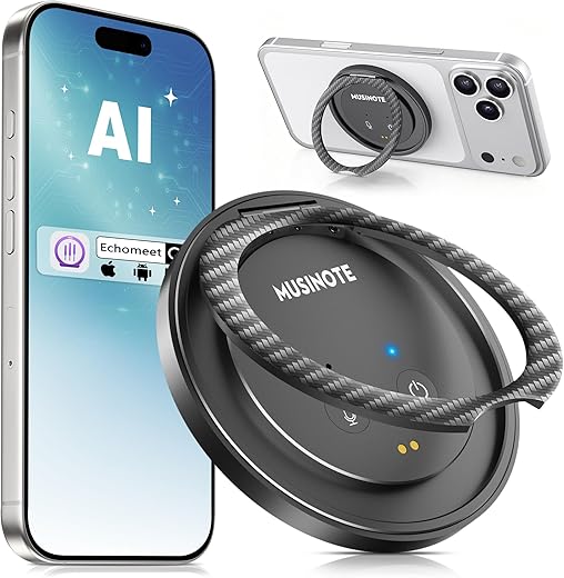 Magnetic AI Voice Recorder, Real-Time Transcription in 100+ Languages with 1TB Cloud Storage Smart Digital Audio Recorder Transcribe & Summarize with AI Technology for Lectures, Meetings (BLACK1)