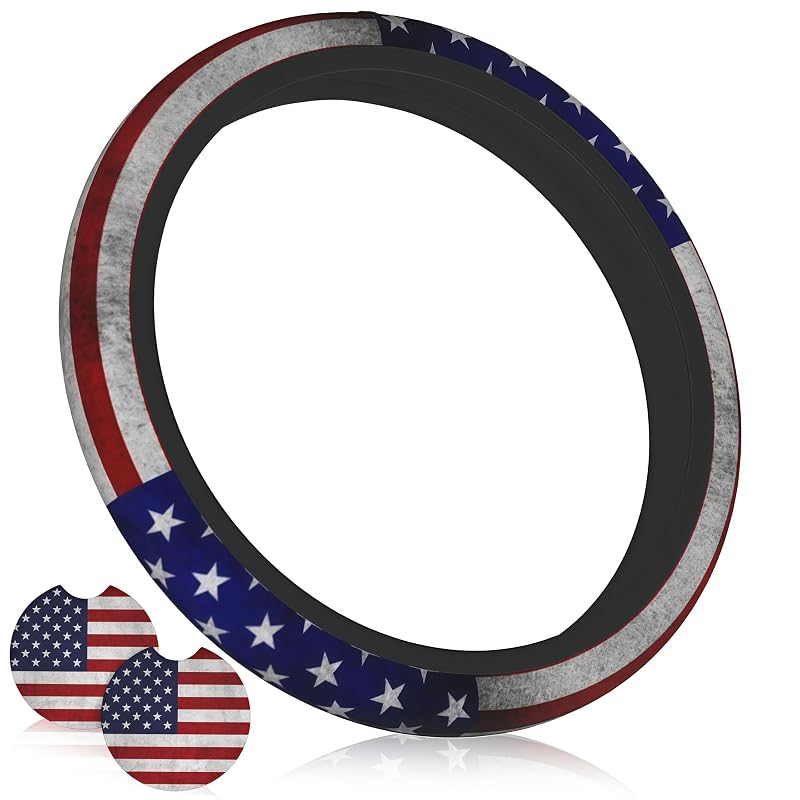 Capa para Volante com Estampa de Bandeira Americana Generic com 2 Porta-Copos Automotivos, 3 peças