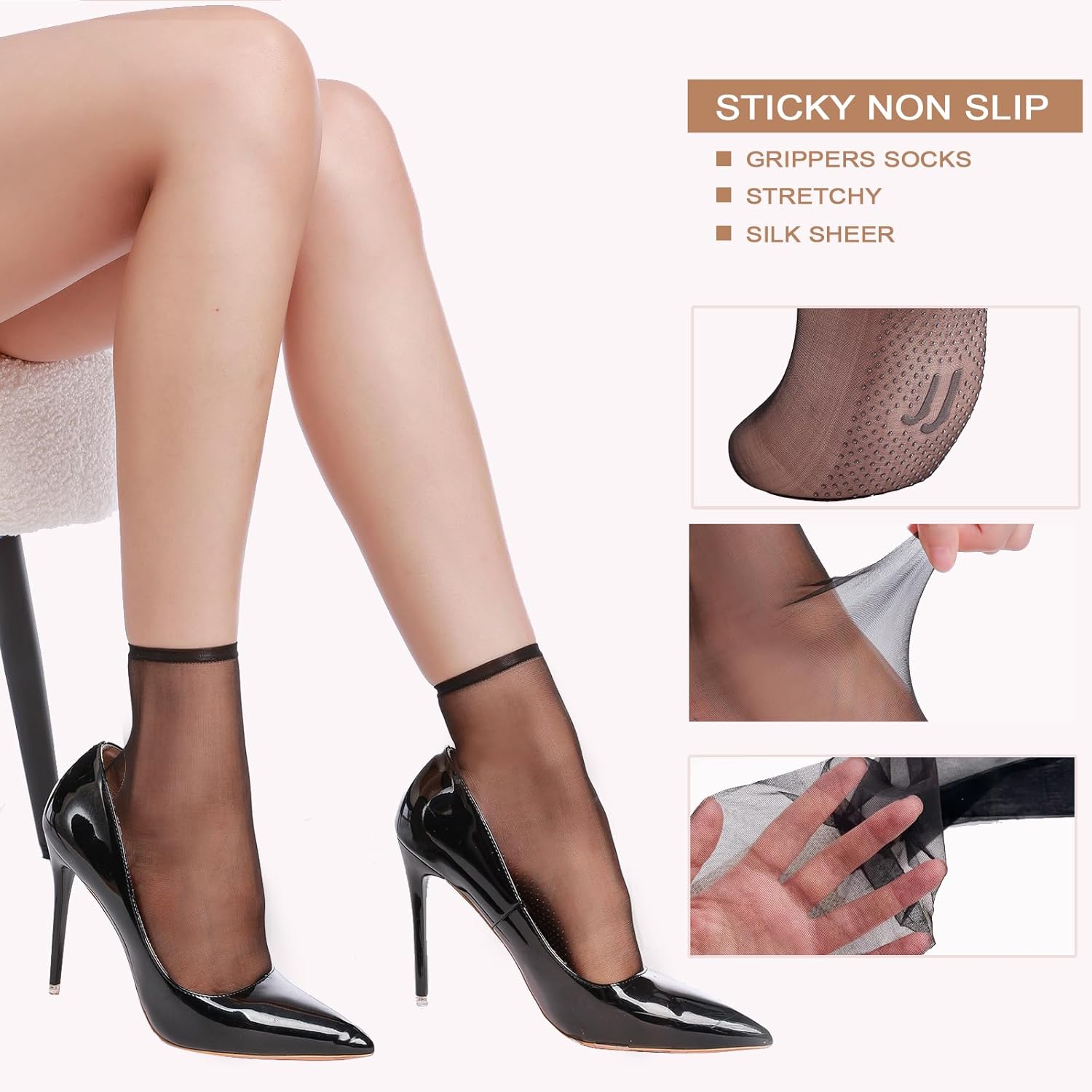 YAGAXI Women's Sheer Ankle Nylon Grip socks - 9 Pack 20D Reinforced Toe Sticky Hosiery Non Slip Everyday Grippers socks - Image 2