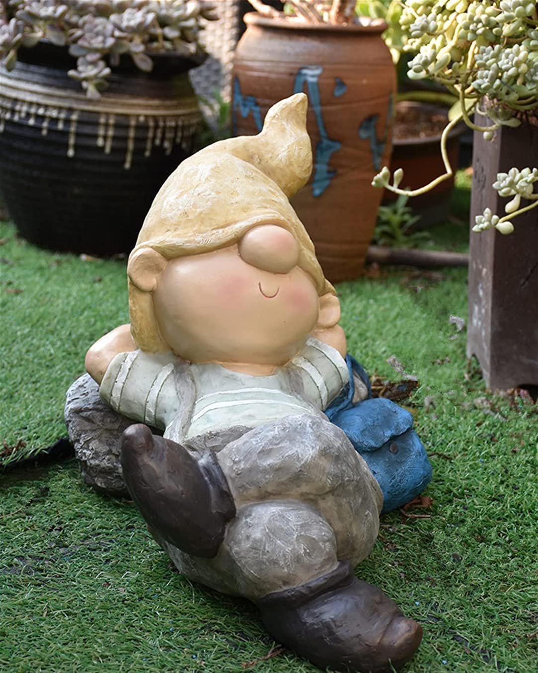 Figurka śpiącego elfa, posąg krasnala z żywicy ogrodowej, zabawne figurki na zewnątrz do dekoracji podwórka, 26 cm wys