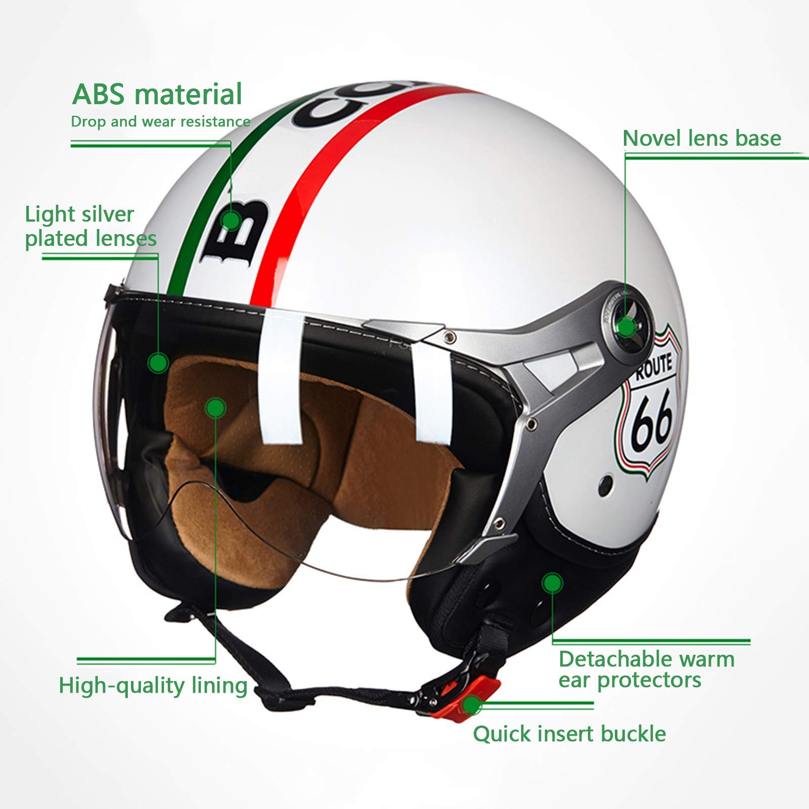 Dorosły kask motocyklowy 3/4 z otwartą twarzą, osobowość Retro motorower Cruiser Jet Chopper Scooter Mężczyźni i kobiety Vintage Half Helmet, certyfikat ECE/ECE (54-60cm)