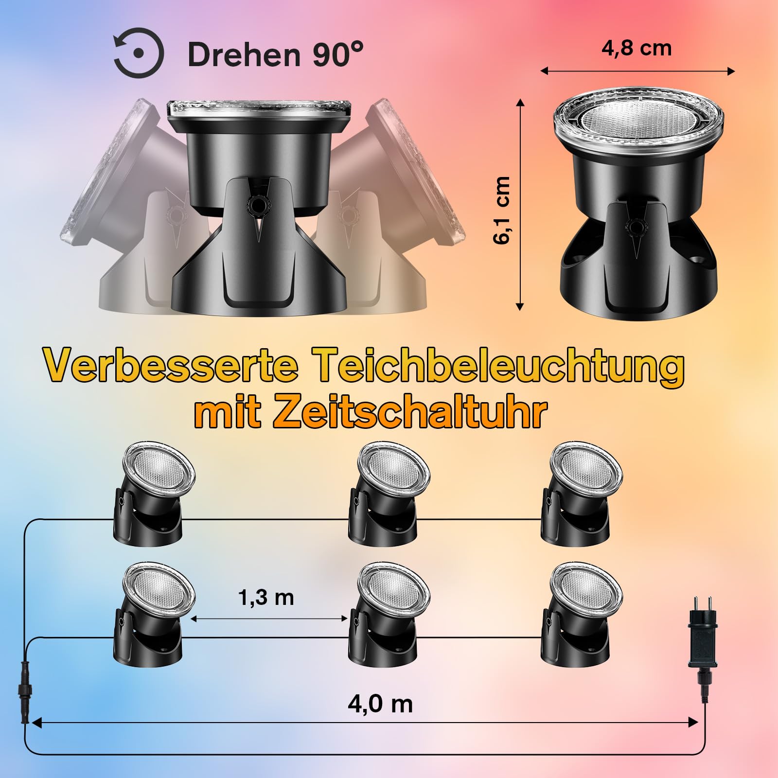 POPOSOAP Teichleuchten, 6-in-1 Warmweiß Unterwasser LED Strahler, IP68 Wasserdicht Landschaftsbeleuchtung, Tauchlichter für Teich, Garten, Terrasse, Brunnen, Pool & Wasserfall Deko