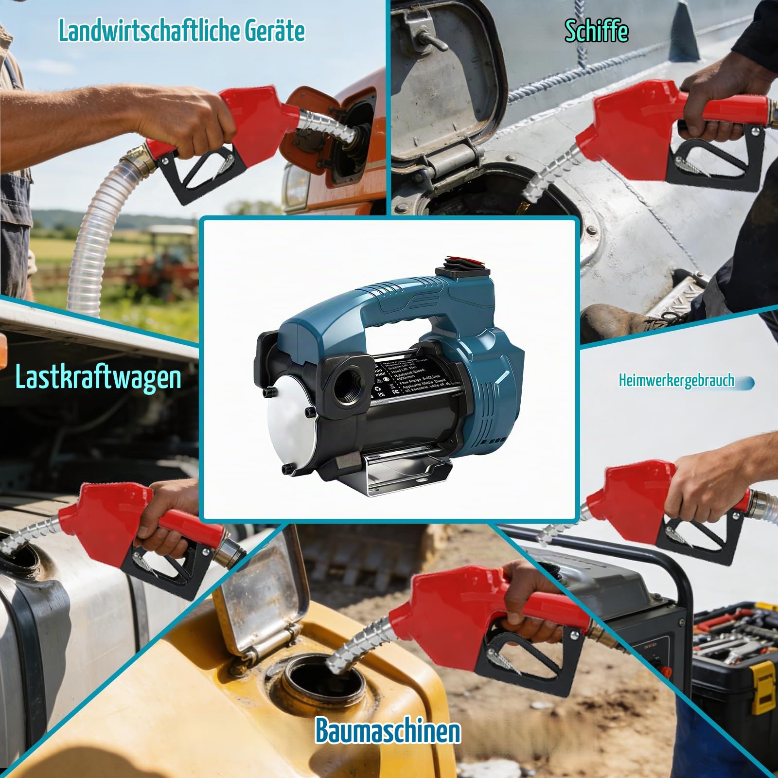 Akku Dieselpumpe für Makita 18V,40L/min Tragbare Elektrische Selbstansaugende Ölpumpe, 3m Saugtiefe 15 m Kopf Förderpumpe für Diesel, Kerosin(Ohne Akku)