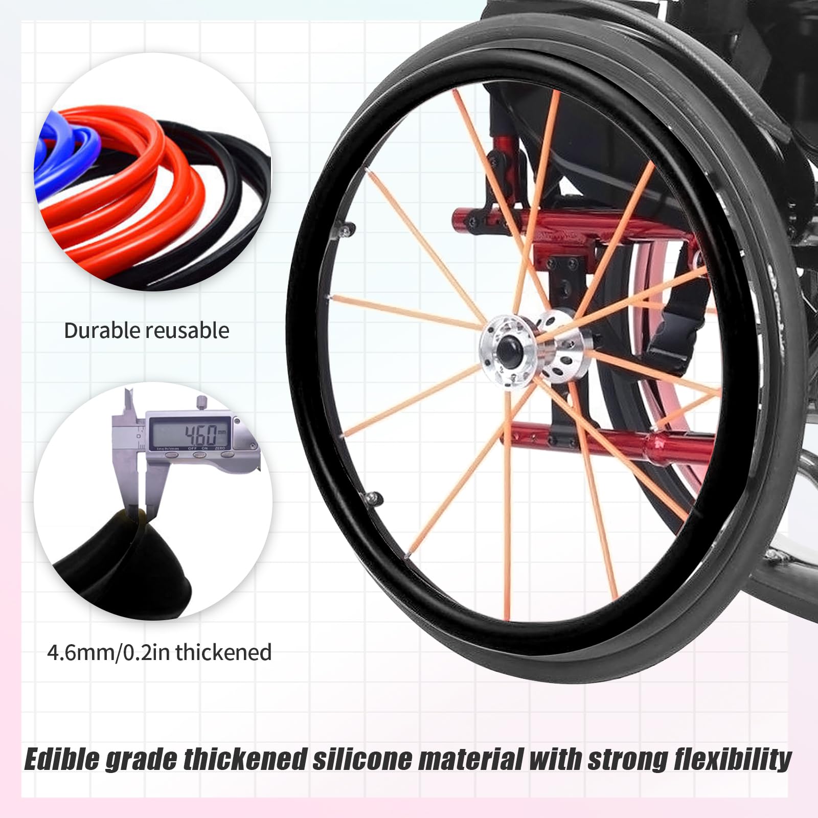 2 cubiertas para silla de ruedas, 24/22 pulgadas, cubierta trasera para silla de ruedas deportivas, cubierta antideslizante de silicona resistente al desgaste, mejora el agarre y la tracción (55,6 cm,