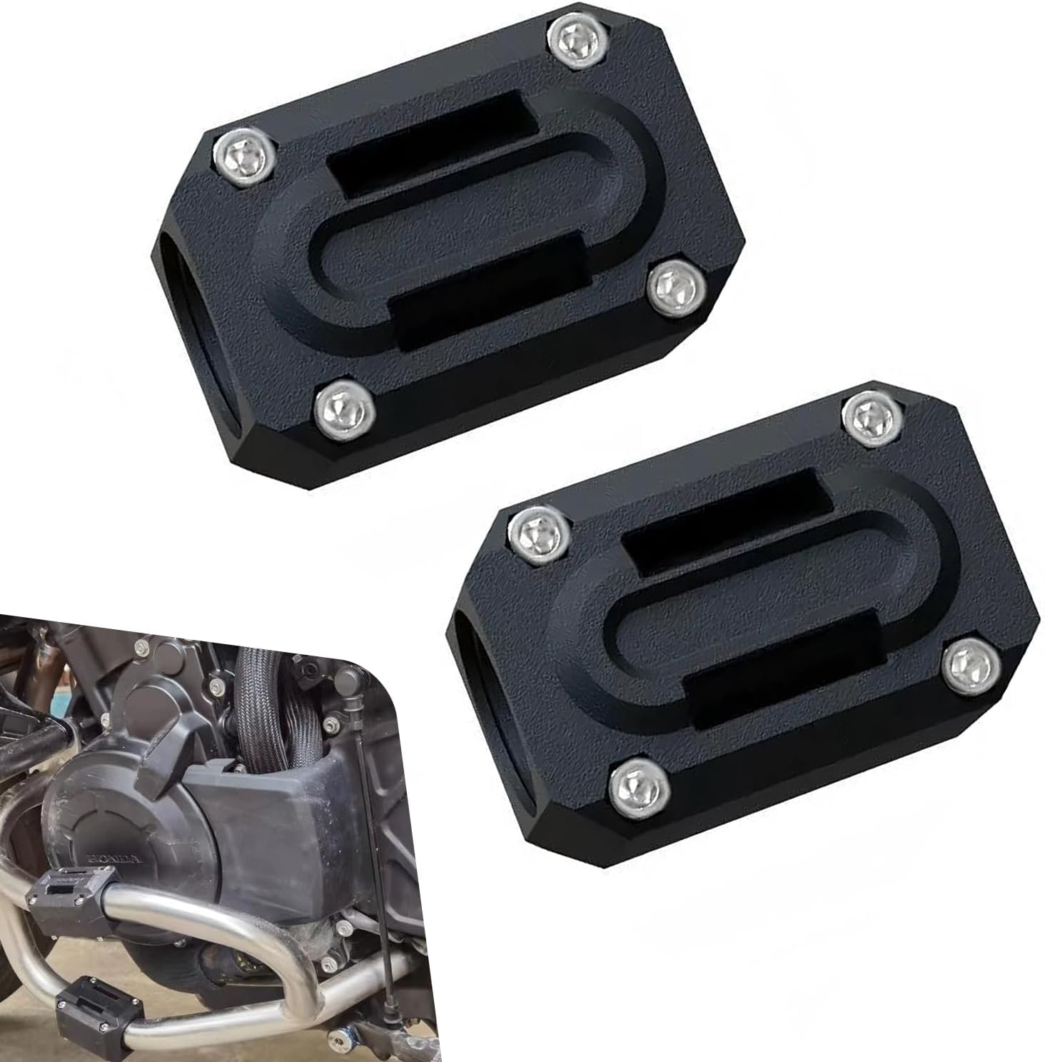 2 PCS Motorcycle Engine Guard Bumper Protection Block, Crash Bar Decor Slider, Anti-Scratch Drop Frame Guard, Universal for 22mm/25mm/28mm Diameter Engine Bar (Black)