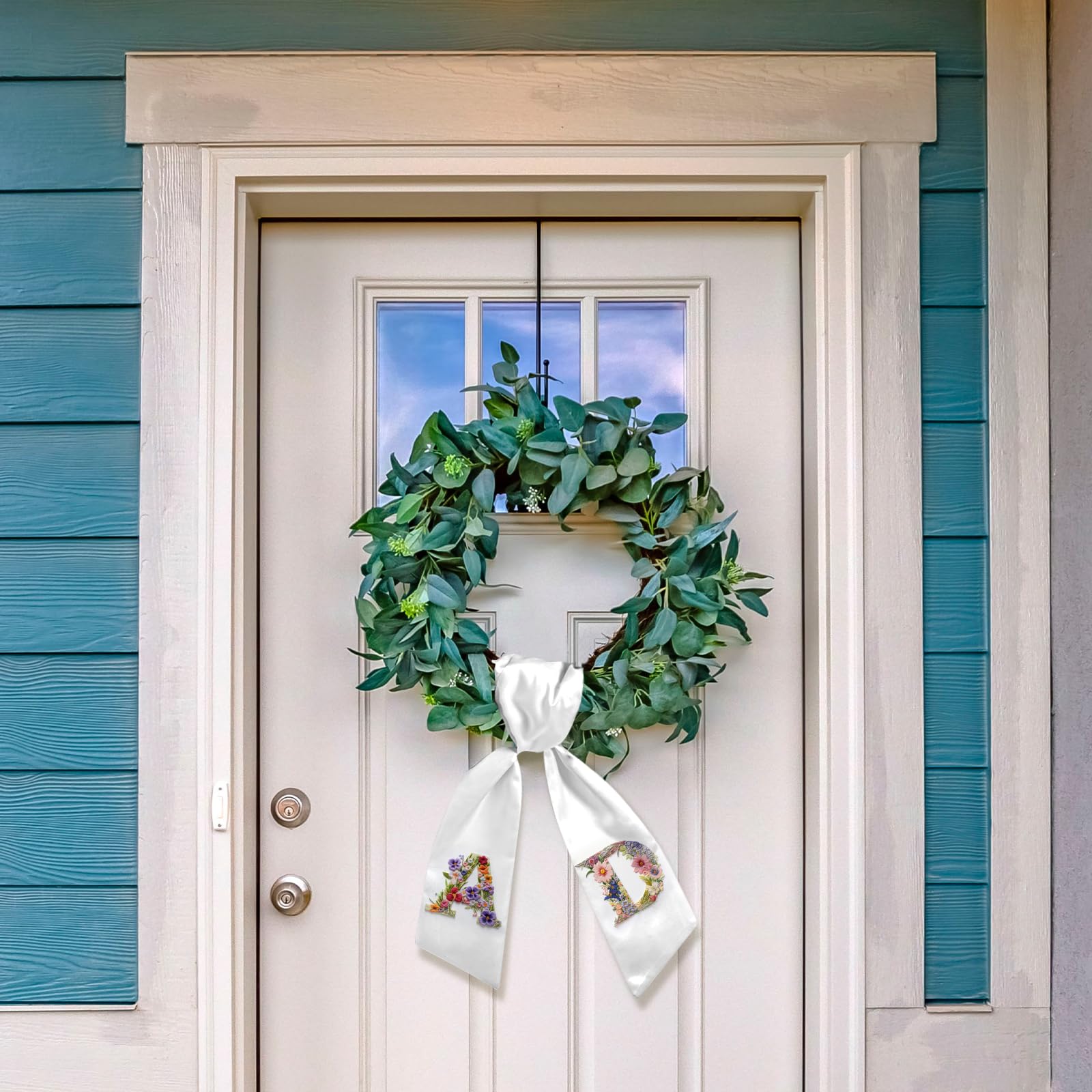 VitalCozy Wreath Sash for Front Door Blank Satin Wreath Sash Embroidery Monogram Plain Ribbon Accessories for Xmas Party Yard Doorway Indoor Outdoor Wall(4.5'' X 56'',White)