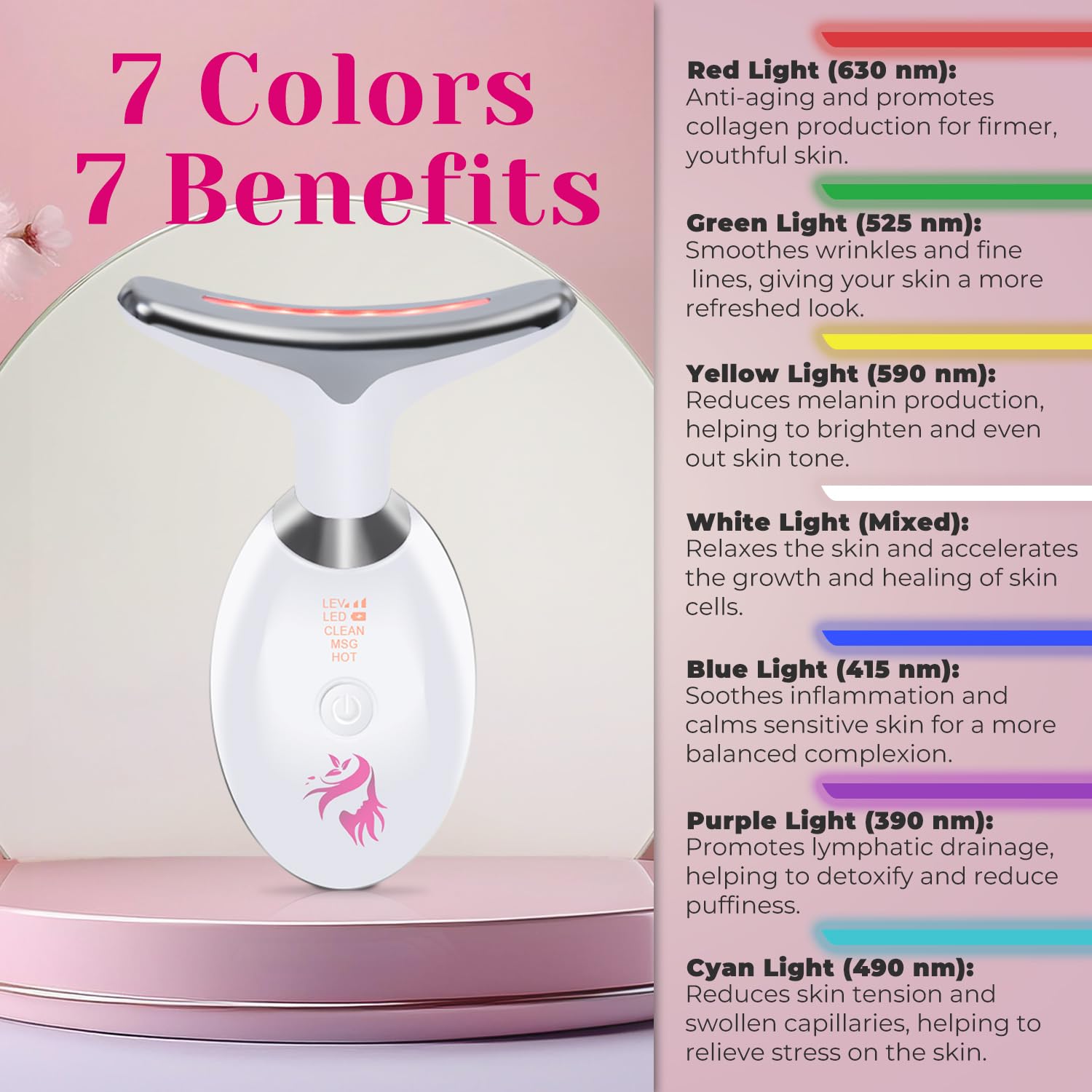 Luminesce - Escultor facial LED 7 en 1 - Terapia de luz roja para cara, drenaje linfático, reductor de doble barbilla, dispositivo de estiramiento facial antienvejecimiento y estiramiento facial,