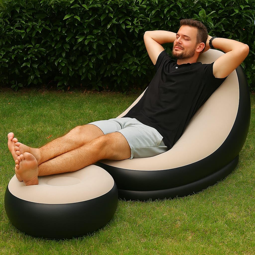 DTR Creation Inflatable Lounge Chair for Adults, Foldable Air Couch Sofa, Grey, 40D x 30W x 10H CM, Modern Style, Loveseat, 150 KG Weight Capacity, PVC Material 1