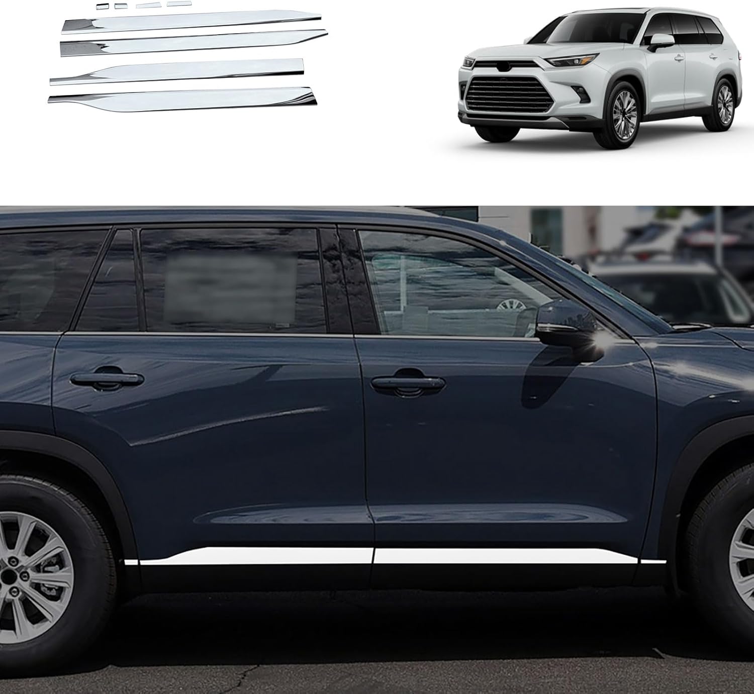 Car Accessories Compatible with Toyota New Grand Highlander 2024 2025 2026 Exterior Body Side Door Molding Guard Cover Trim Stainless Steel 8PCS(Silver)