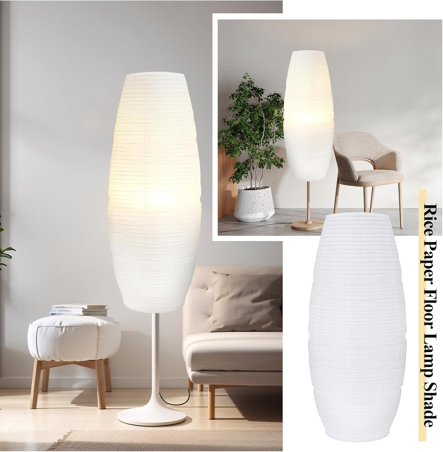 Fenteer Rice Paper Floor Lamp Shade Simple Floor Lampshade Foldable Home Decoration for Bedrooms
