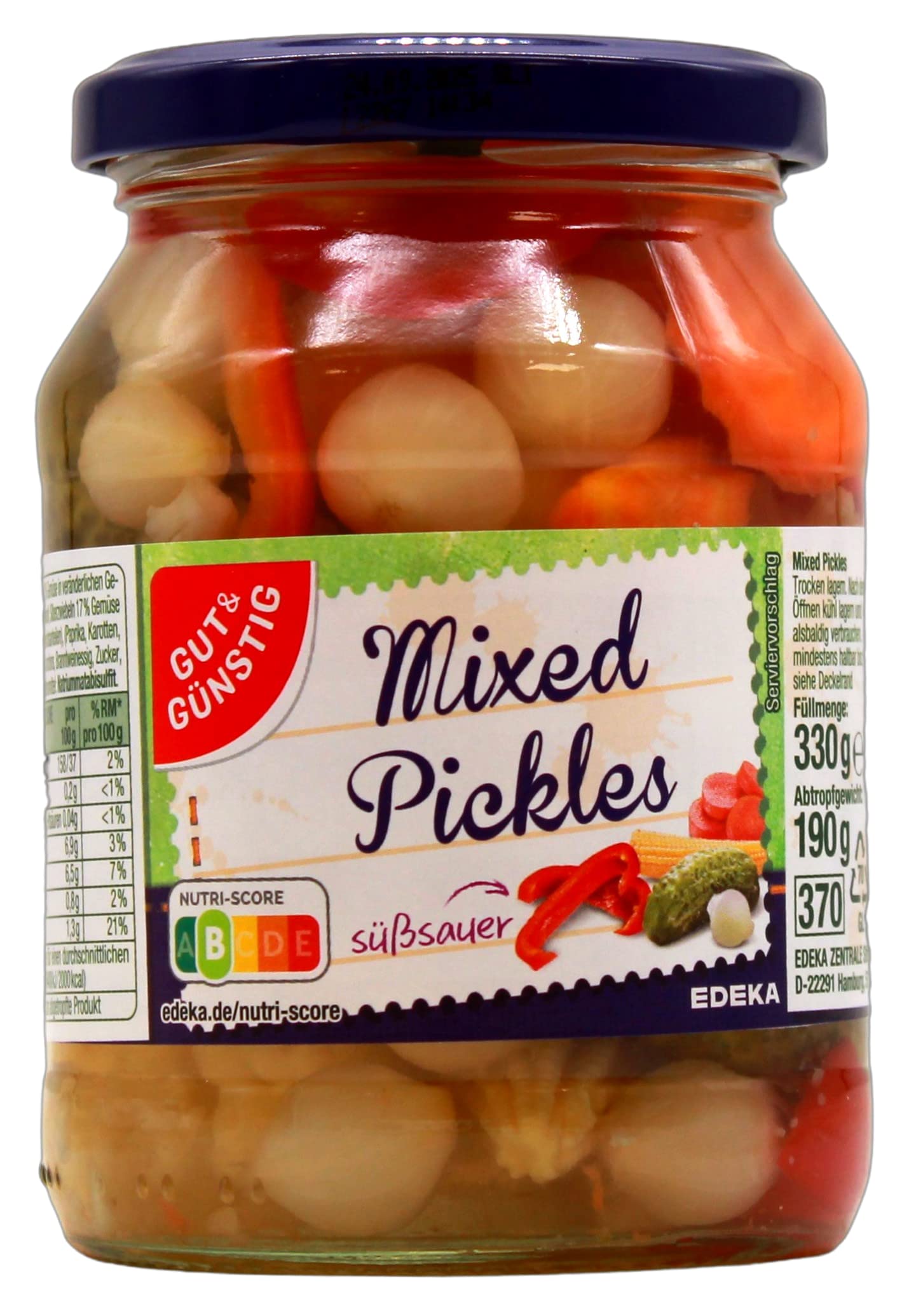Gut & Günstig Mixed Pickles süßsauer, 12er Pack (12 x 190g)